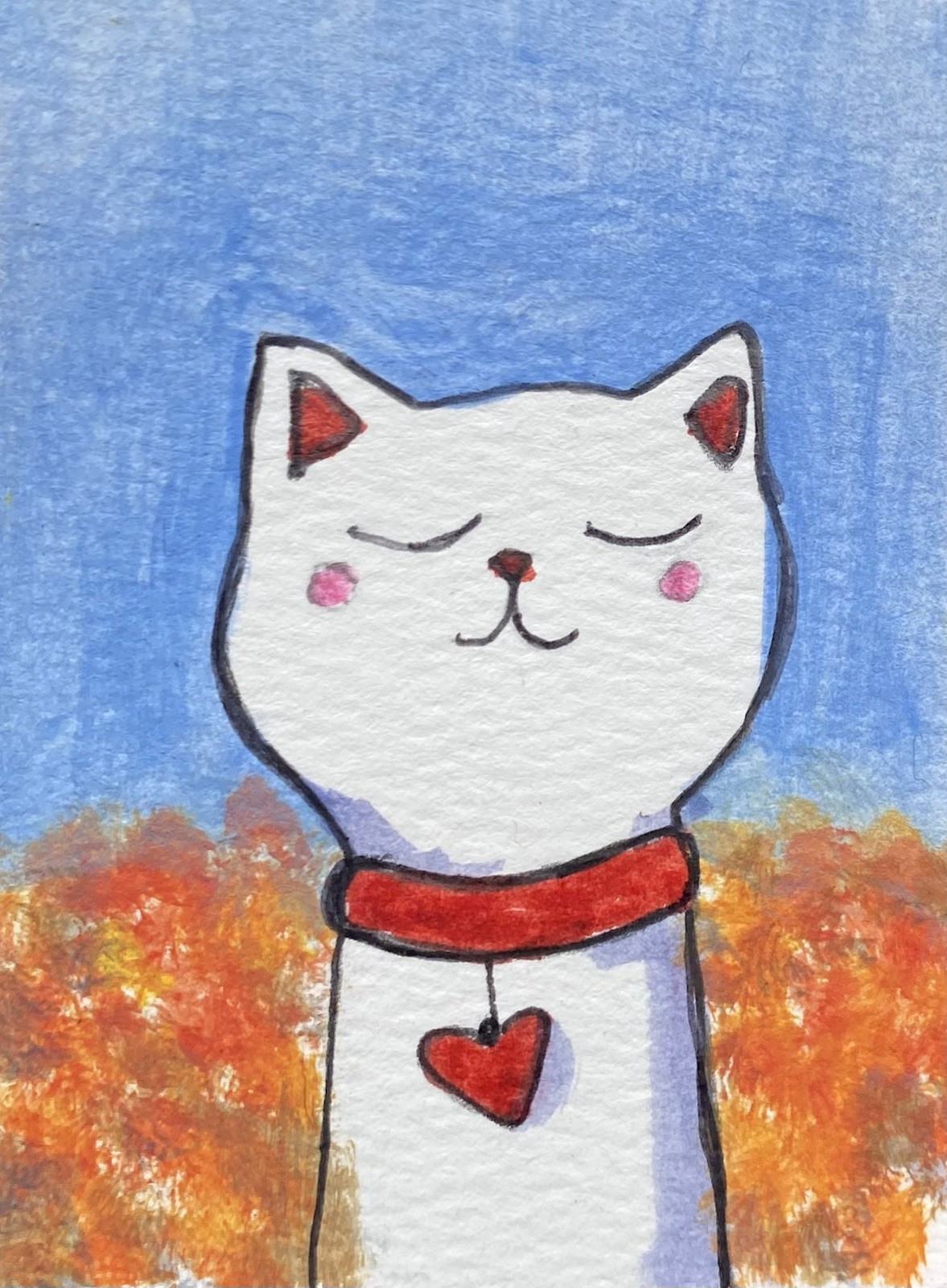 ACEO Original Mixed Media Painting Art Cat