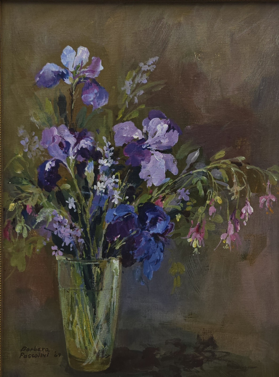 BARBARA PASCOLINI 1969 Painting on Canvas Board | Still Life of Flowers in Vase
