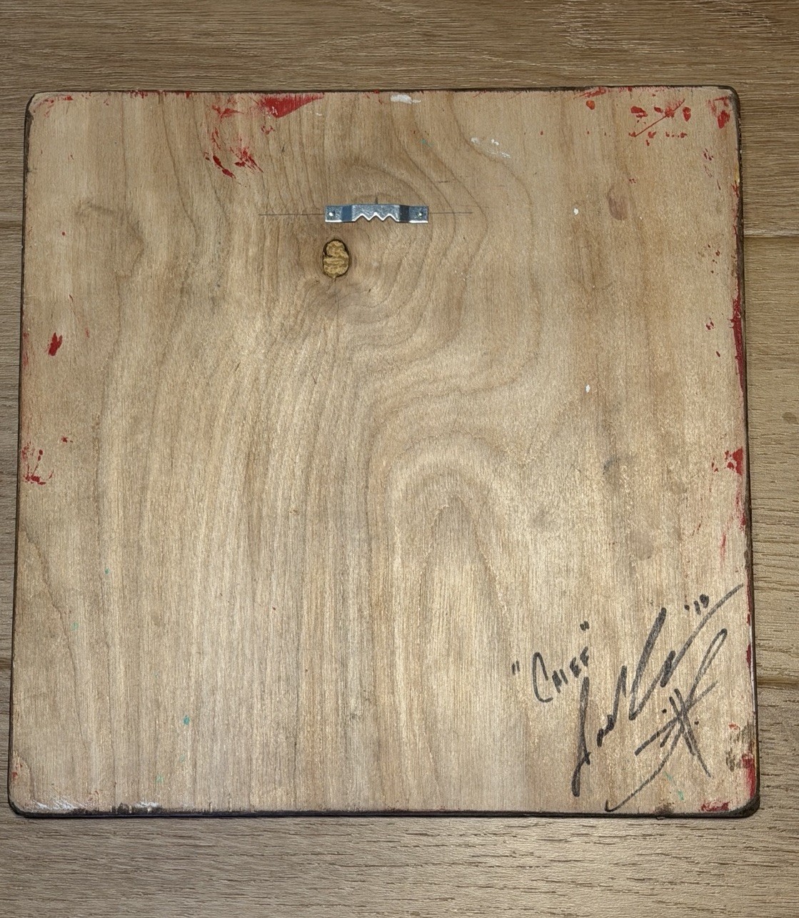 Painting of Chicago Blackhawks Hockey Team Logo 11.5”x 11.5” On Plywood, Signed