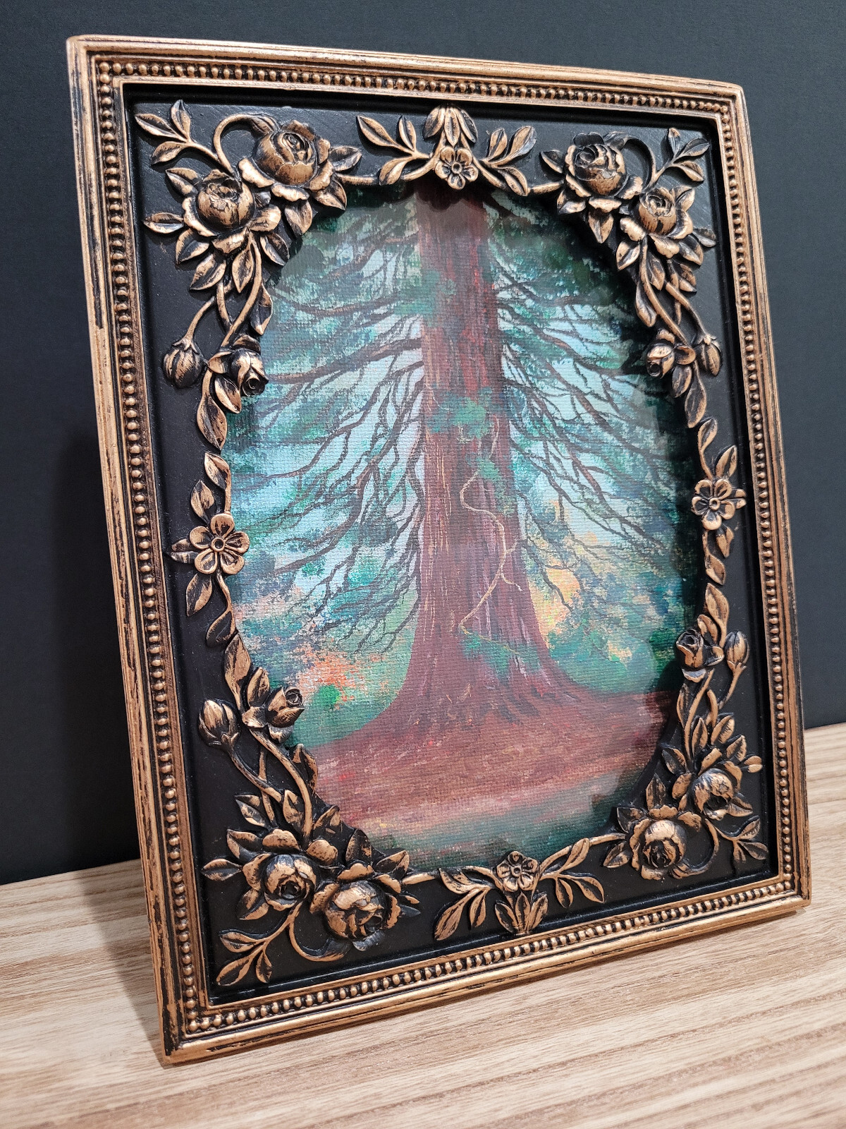 Tree Landscape Forest Original Hand-Paint Acrylic New 5×7/6.5×8.5 in Framed Deco
