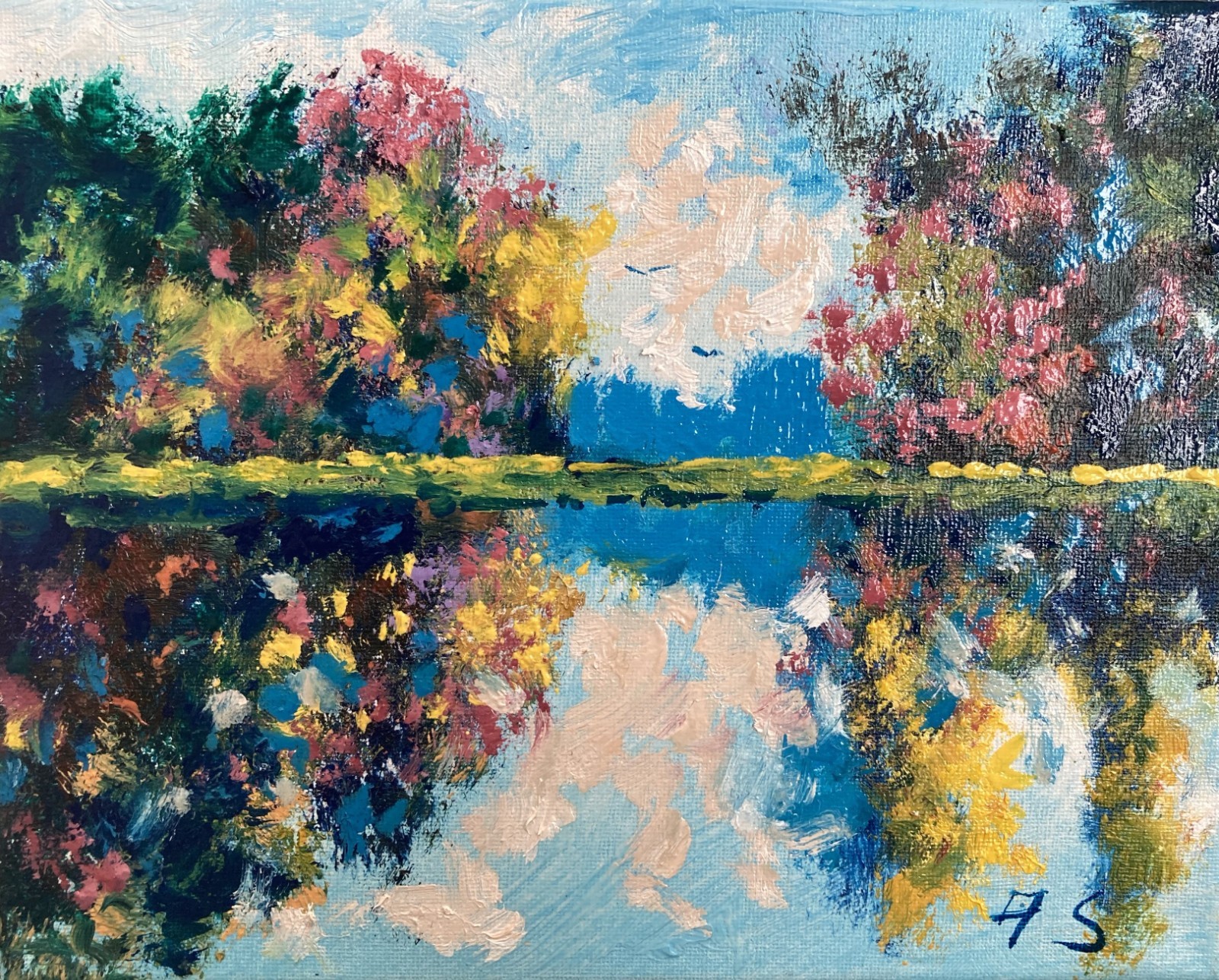 Autumn Reflections – Original Oil Painting Landscape 8*10 by Andrew Semberrecki