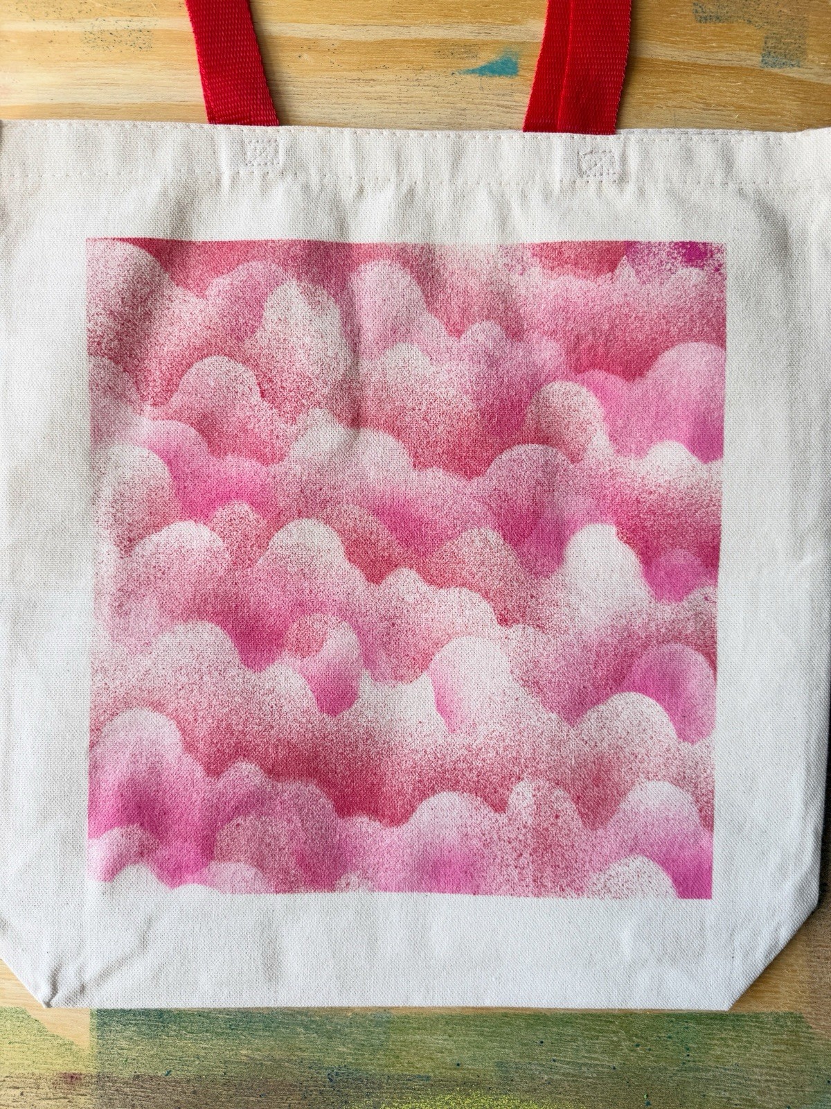 Canvas Tote bag featuring an original painting created by hand.