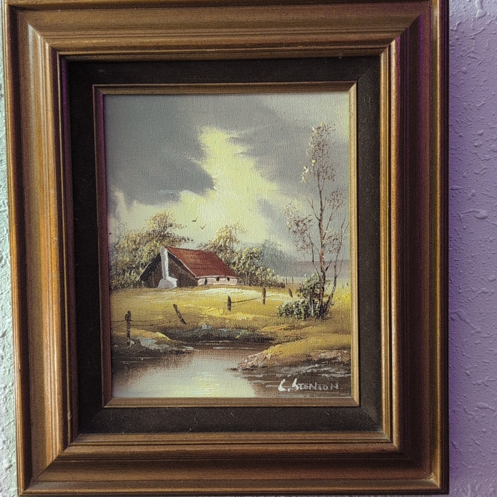 Vintage Original Oil Painting Signed Framed American Impressionist Farmhouse