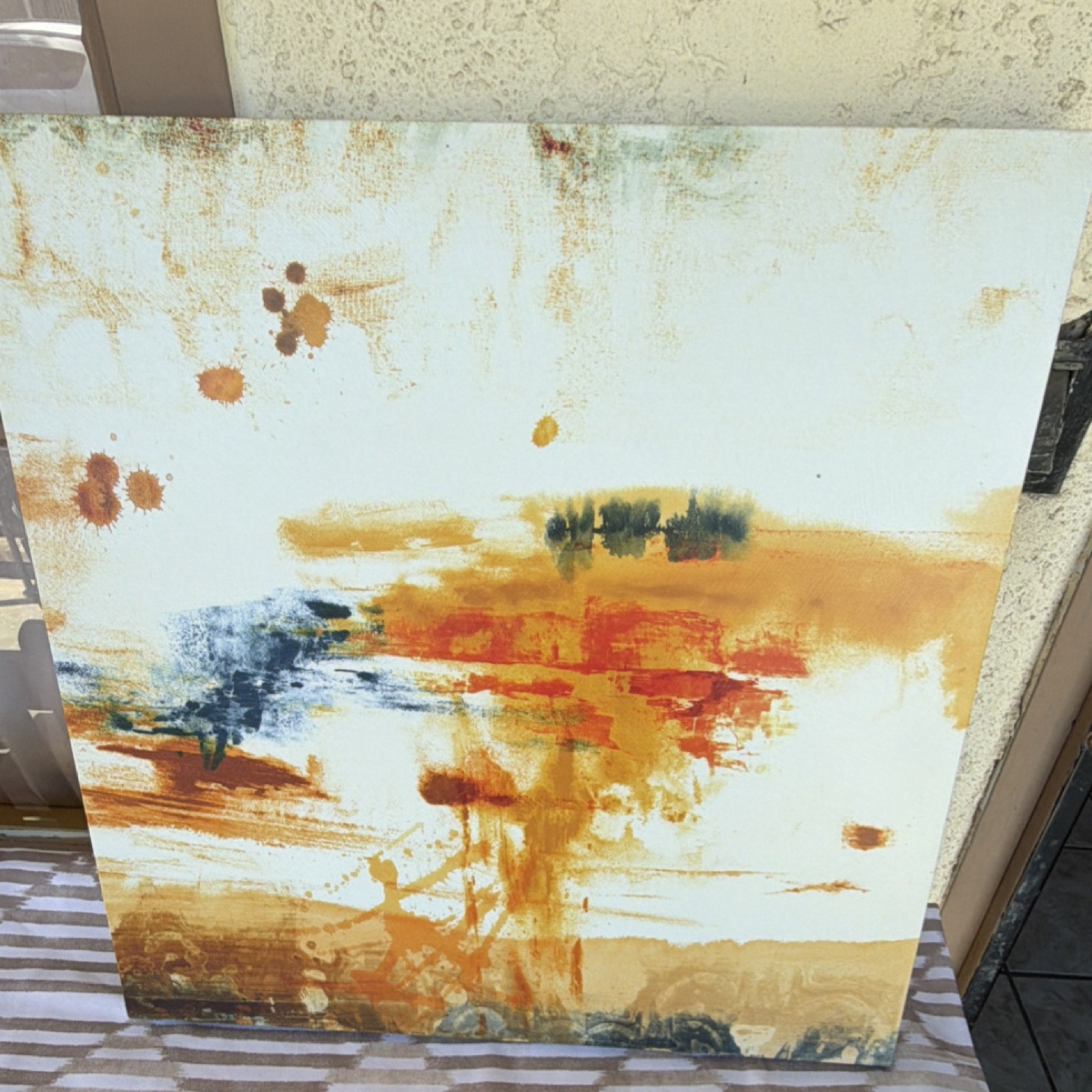 Large Abstract Orange Blue Yellow Canvas Painting Modern Art Unframed