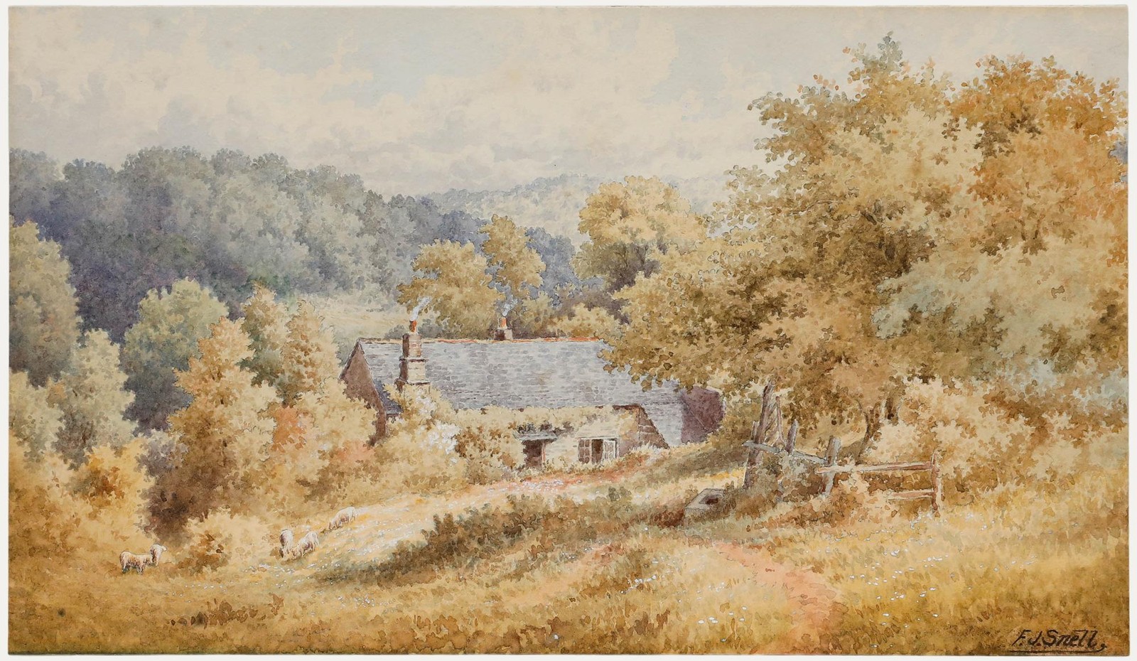Frederick John Snell (1862-1931) – Watercolour, Cottage in The Valley