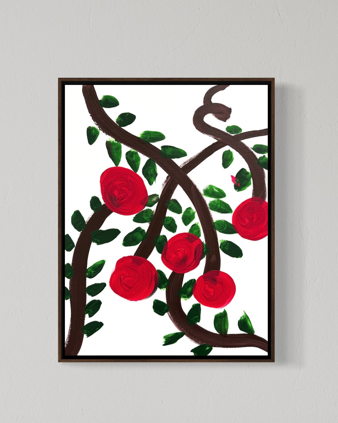 Original Red Rose Vine 12×16 Canvas Abstract Wall Art Floral Home Decor Gift