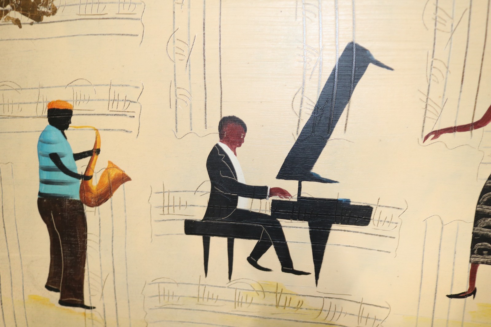 Original Signed M. Harold Jazz Themed Oil and Gold Leaf on Canvas Painting /Read