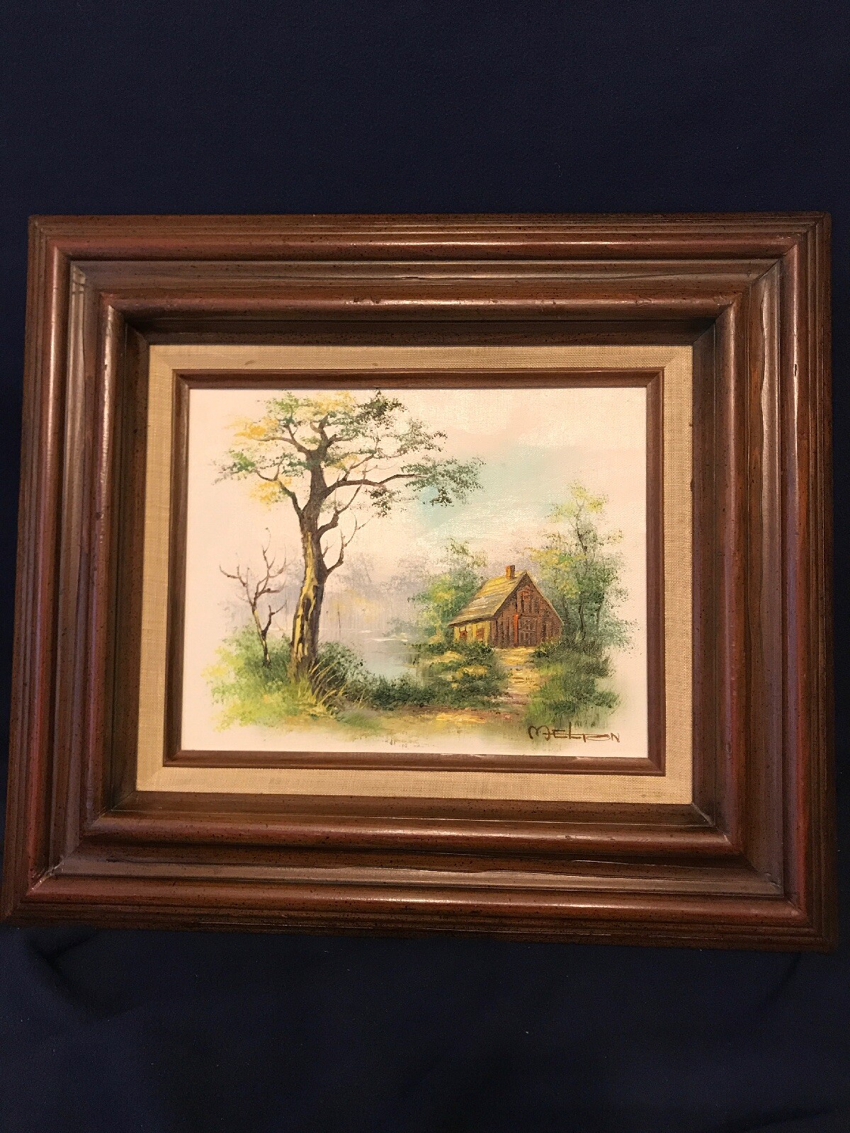 Catherine Parker Melton Oil Painting on Canvas Framed Cabin in Woods-MCM