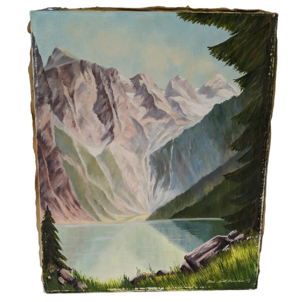 Alois Biebl Munchen 1949 Signed Original Painting Berchtesgaden Bavaria Alps Vtg