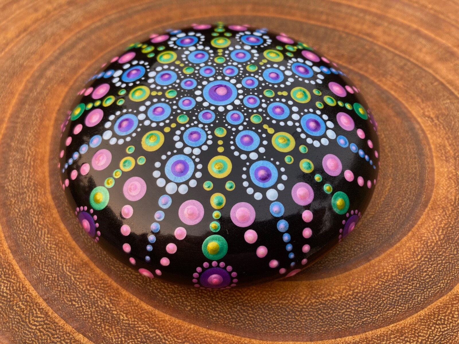 Large Mandala Dot Art Painted Rock Stone – Blue Green Pink