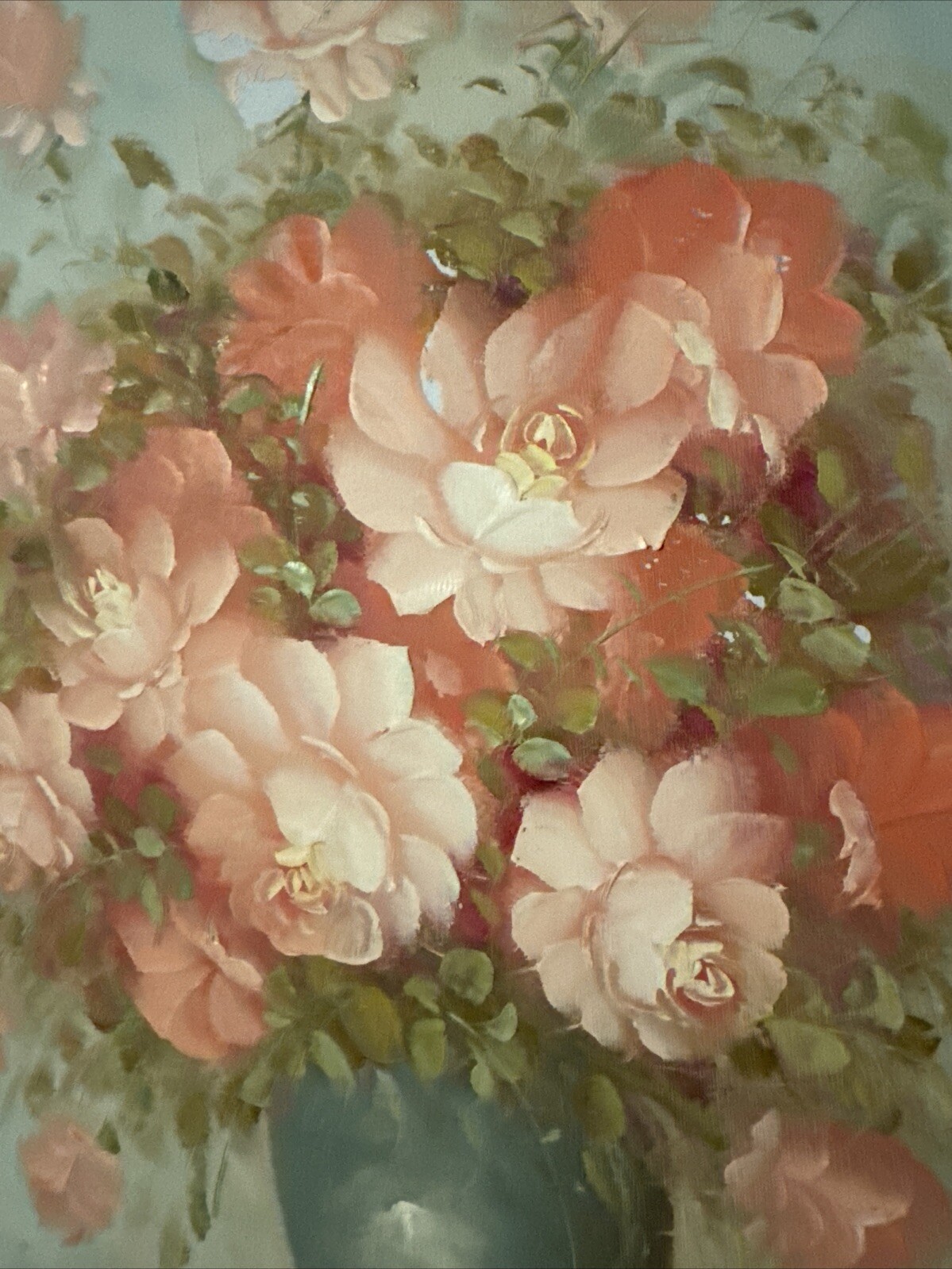 29”x25.5” Framed And Matted Oil On Canvas Still Life botanical (Pink Rose)