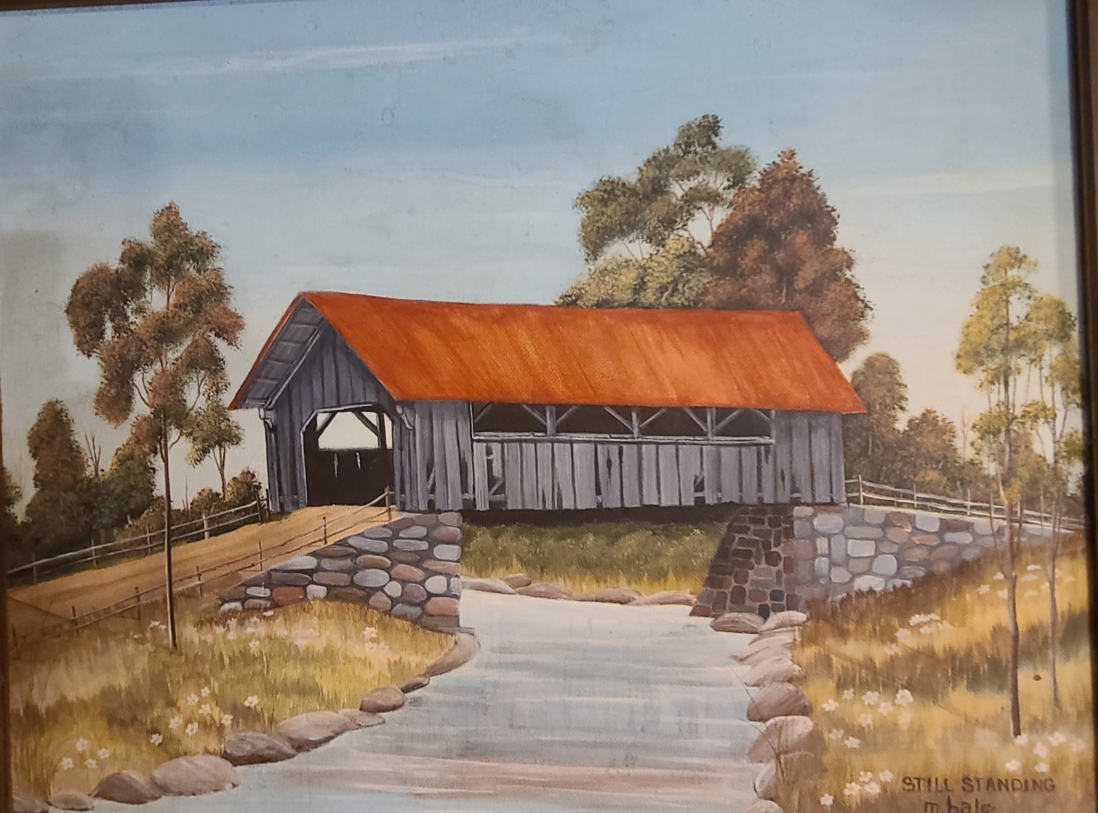 Unique Original Oil Painting Covered Bridge Title «Still Standing » By M. Bale