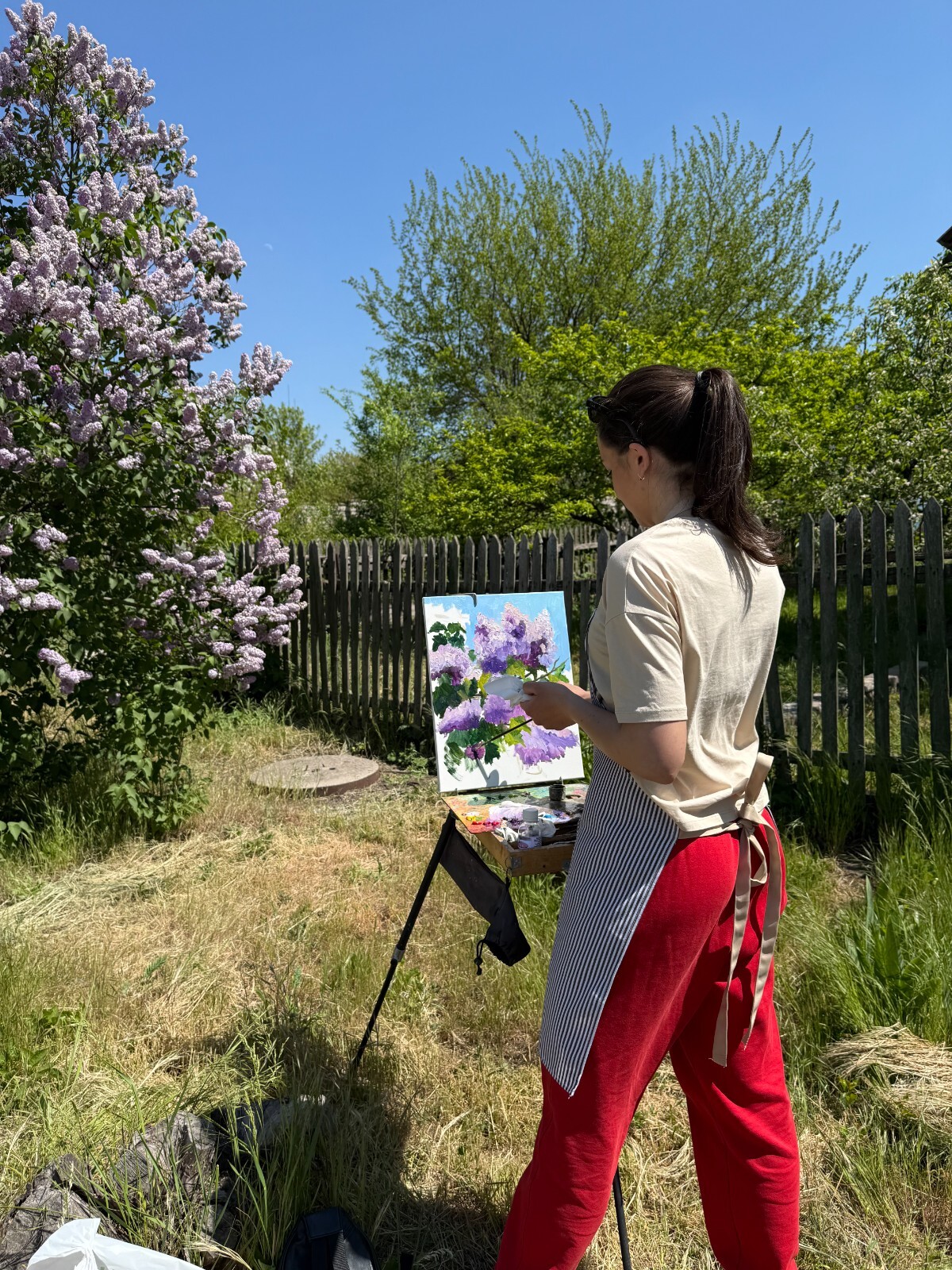 Framed Original Oil Painting Lilac Flowers Spring Impressionism Landscape Art