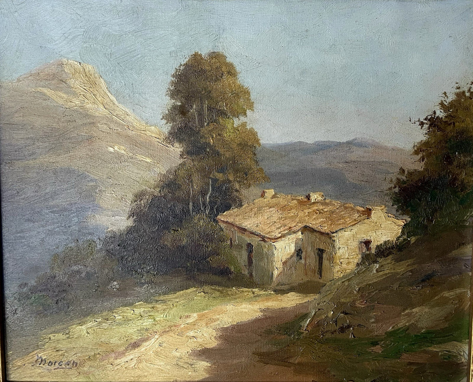 Antique Framed Oil on Canvas Art Painting Landscape Rural Home Mountains 16×20″