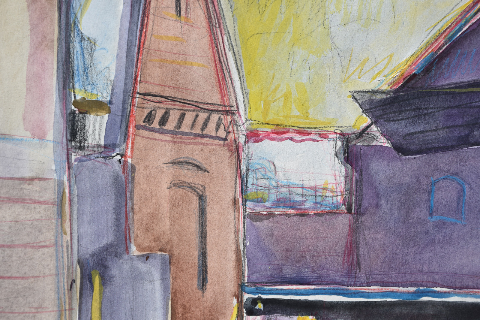 Peter Berndt 1937-2021 Berlin / Aquarell ~1990 / Dorfstraße Winter Brandenburg
