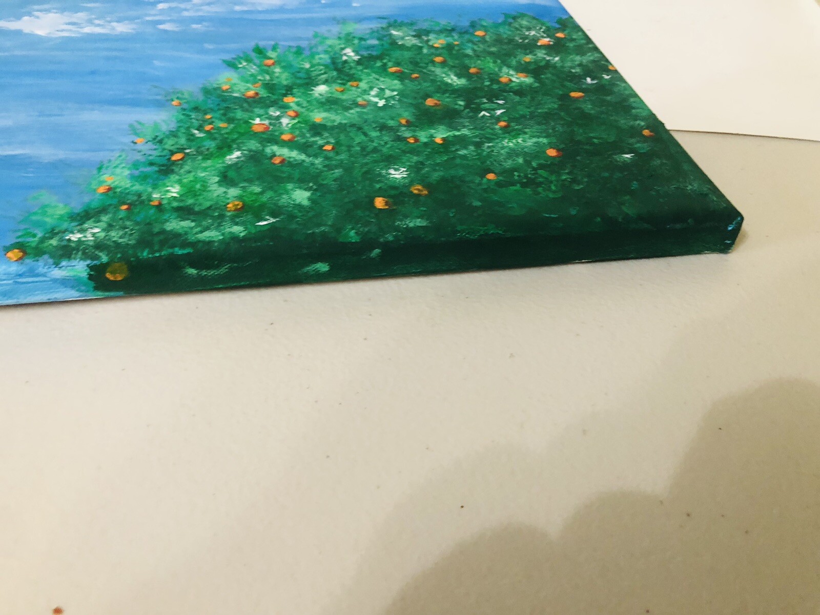 20×16 Canvas Acrylic Painting Orange Tree & Summer Skies Hand Painted 2023 CE