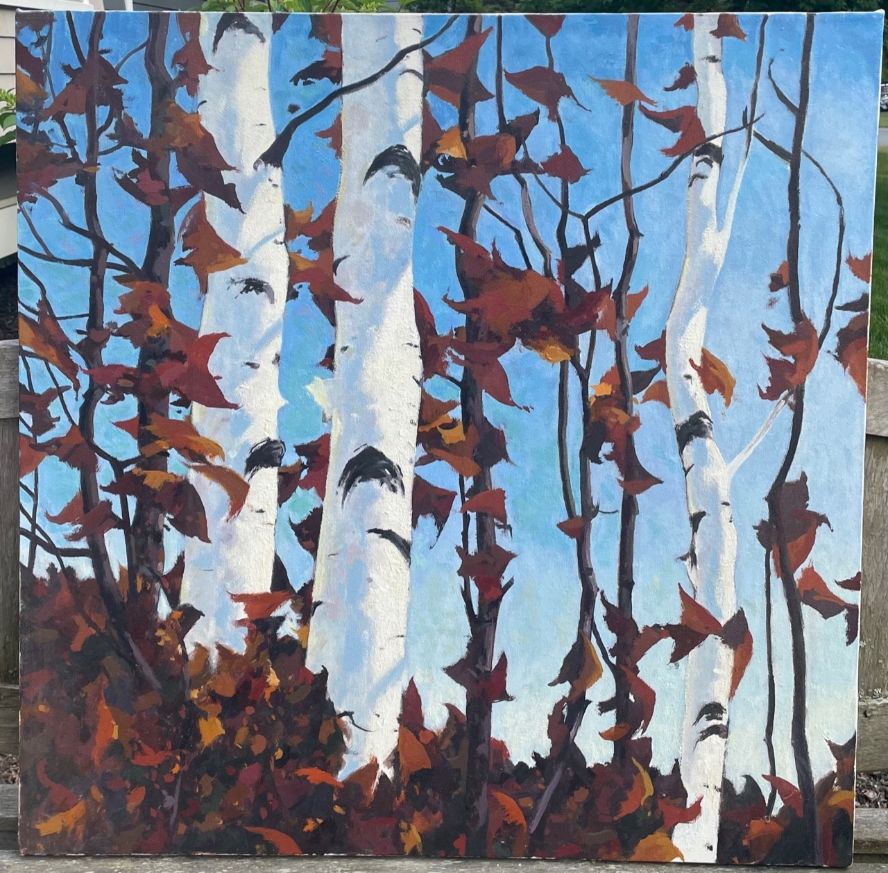 Original JOHN LOUGHLIN White BIRCH TREES Autumn Forest Landscape Oil PAINTING