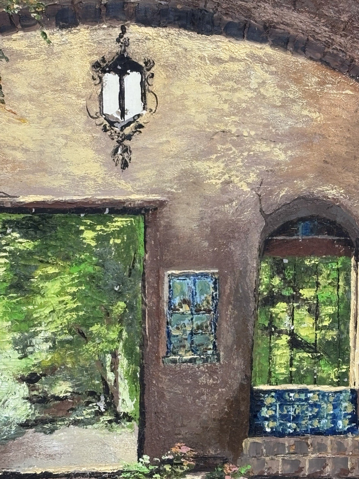Original Framed Signed Mediterranean Courtyard Archway Painting Spanish Villa
