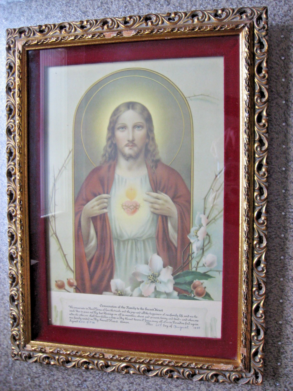 rmk99 1944 Consecration of Family to Sacred Heart of Jesus Litho Matted EX st135