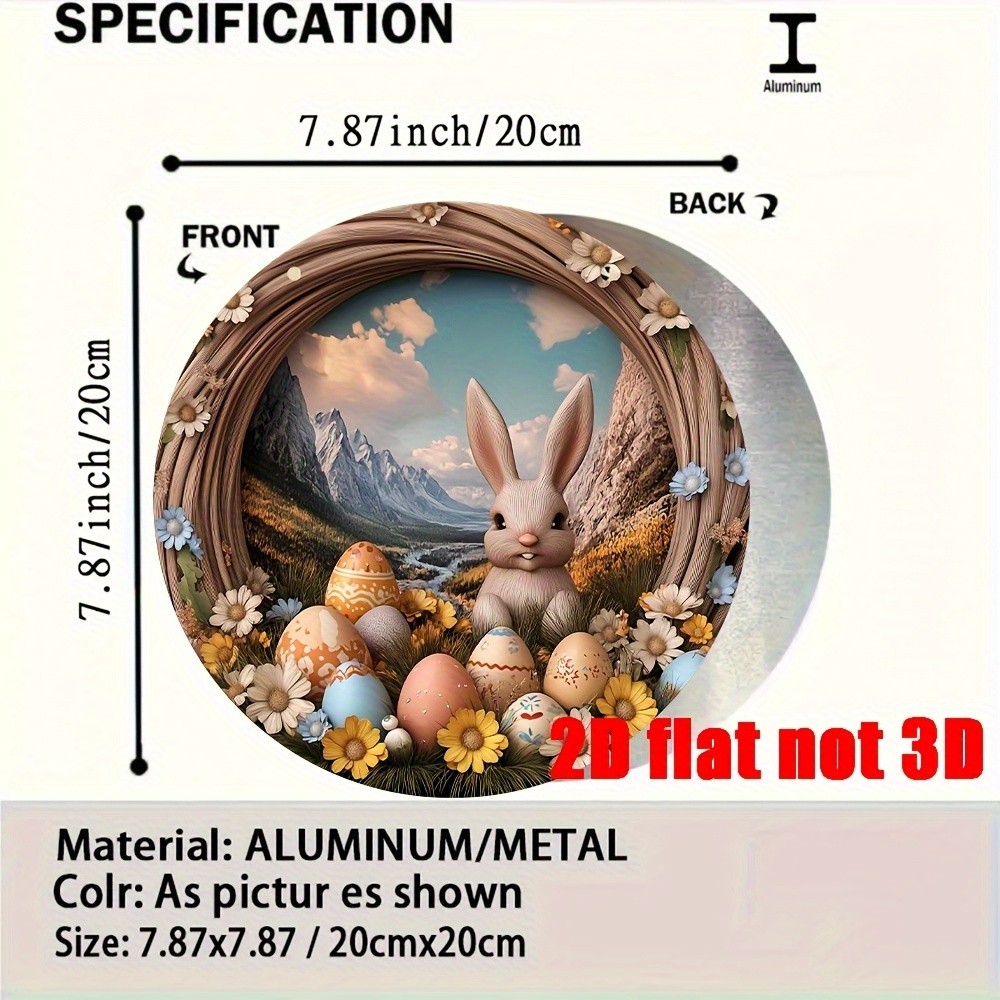 Easter Bunny Floral Eggs Mountain Scene Metal Sign 8x8inch