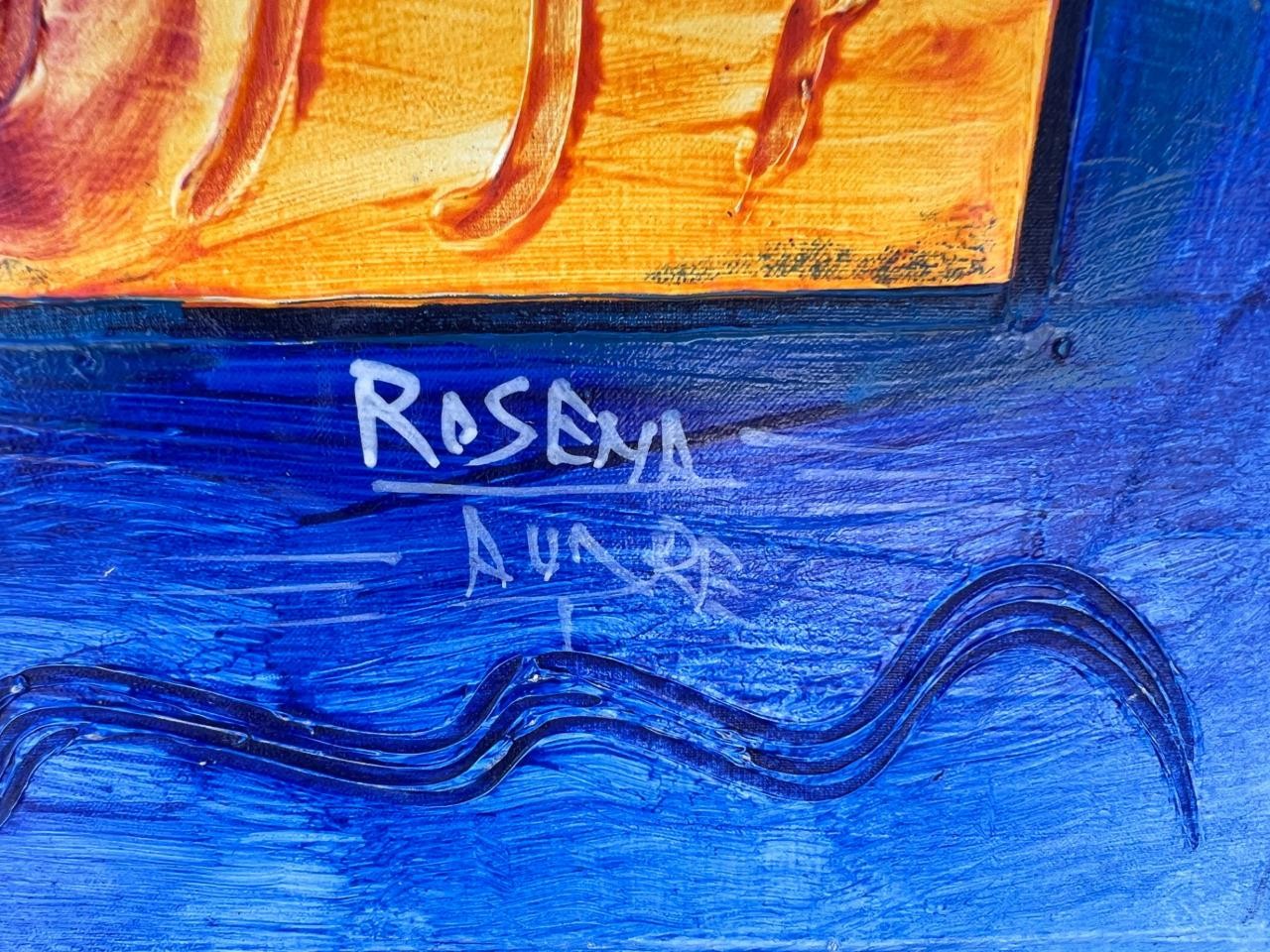 Original Coloful Mosaic Mixed Media Art Acrylic or Oil Painting Signed Rosena