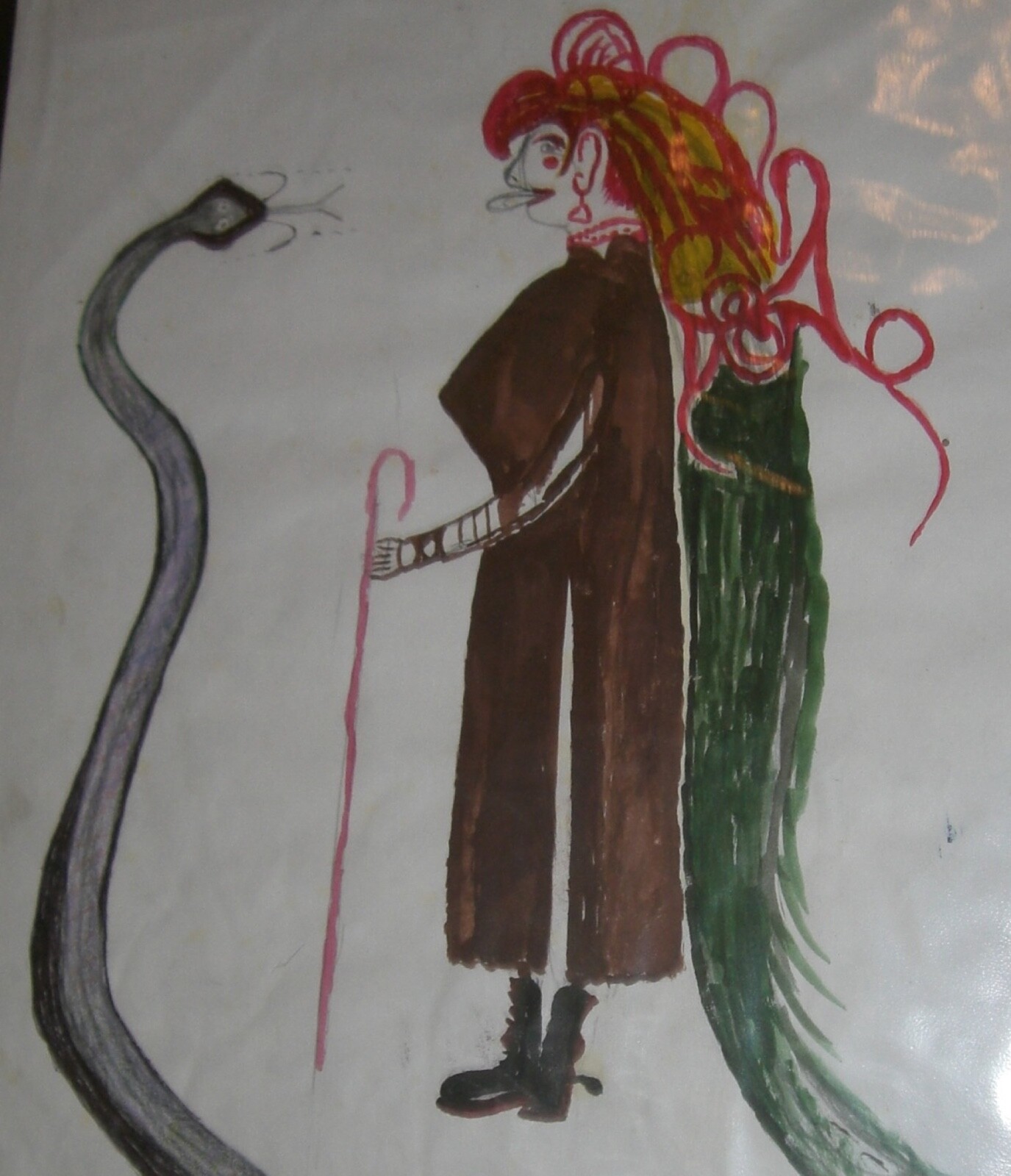 John Toney FOLK ART PAINTING OUTSIDER VINTAGE Woman with Snake 1995