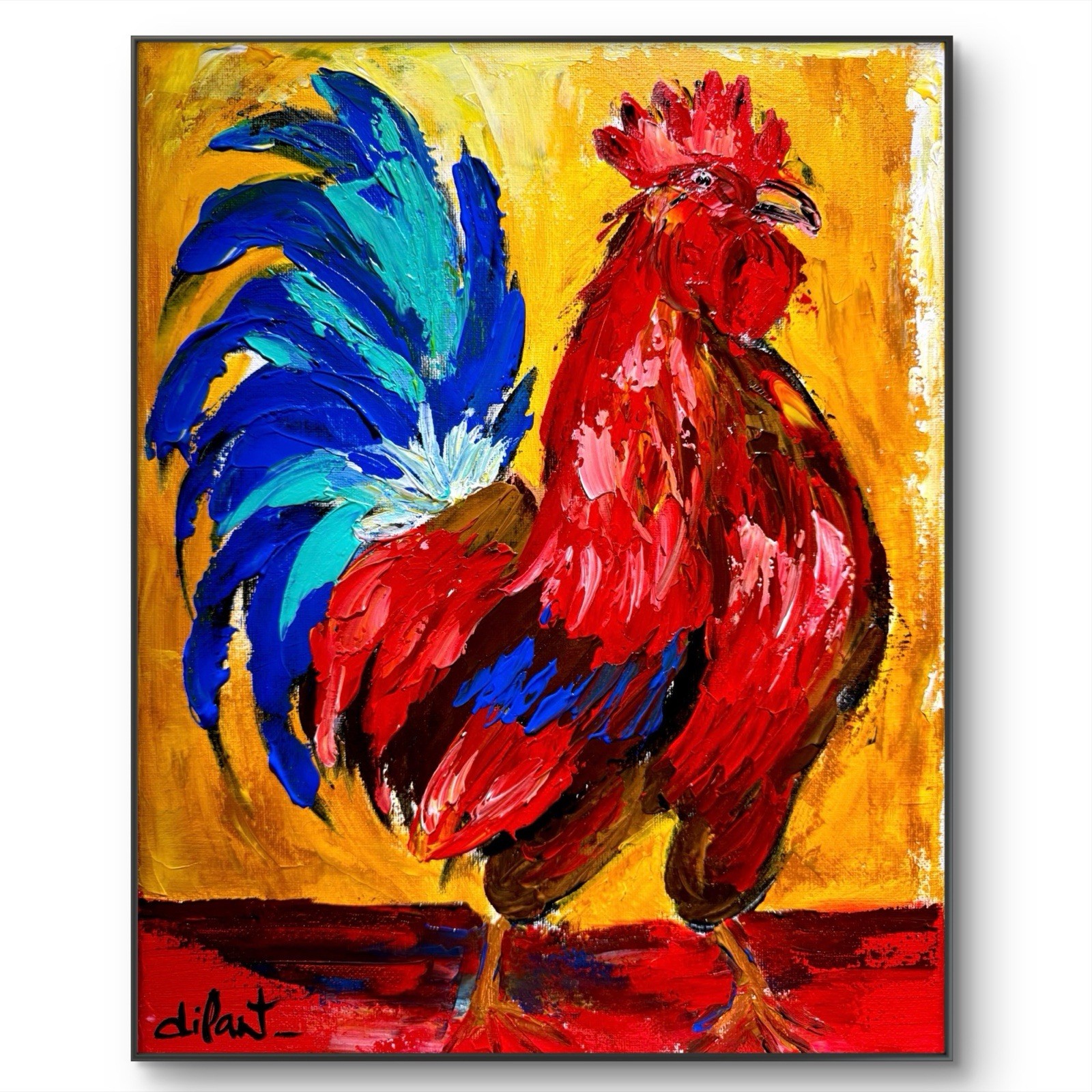 Rooster Original Art 11×14 Canvas Vibrant Bold Home Decor Fine Art Collector