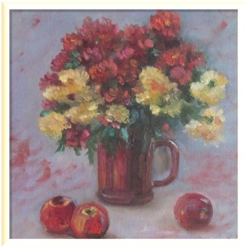 flowers original oil painting, chrysanthemums in vase art, flower still life