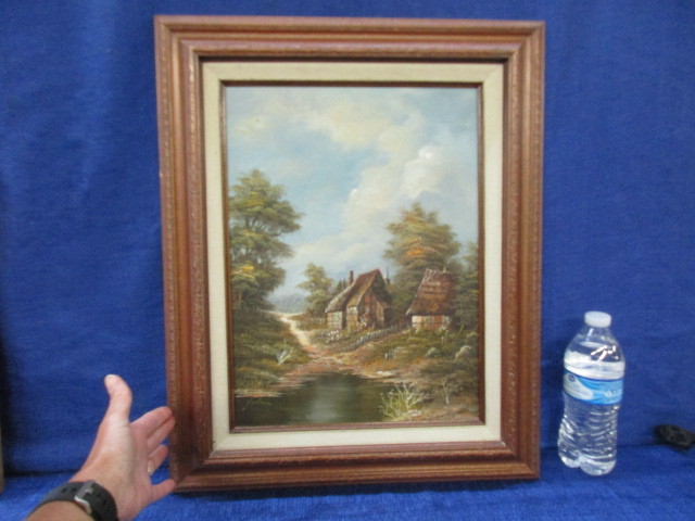 Country House by Water Oil Painting on Canvas by Zolan 21 3/8″ x 17 1/2″