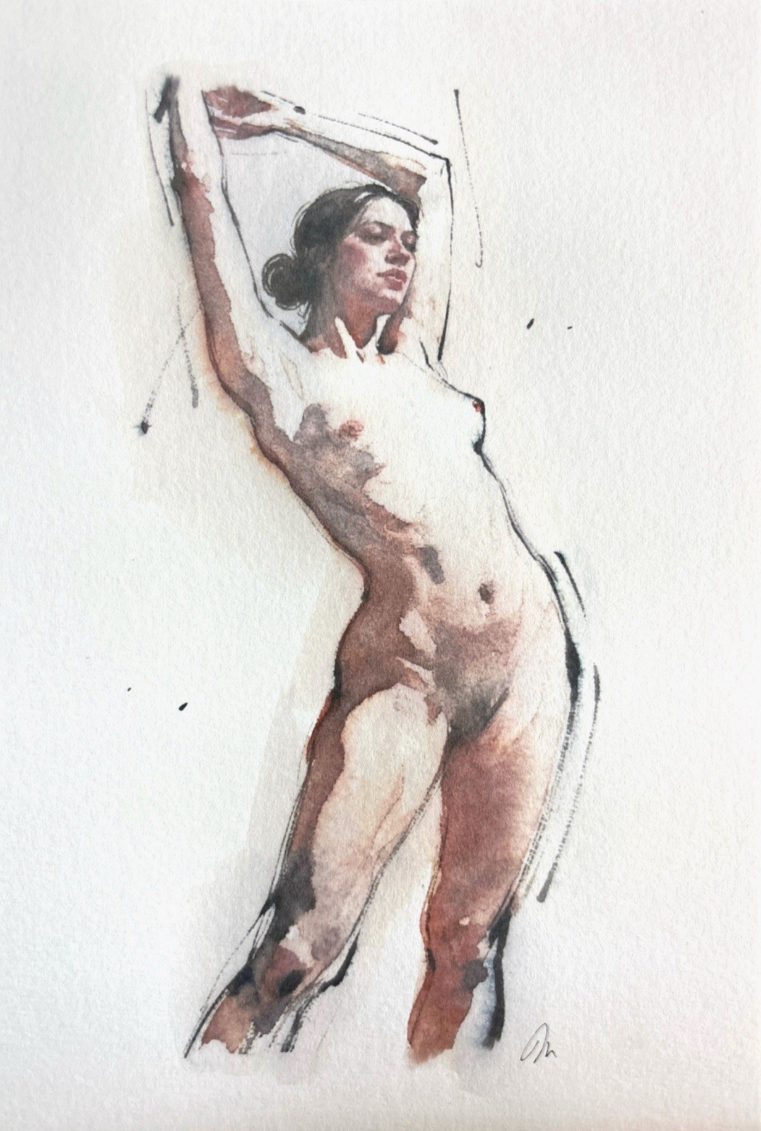 Original Female Figure Portrait Classical Painting 5.5×8.5 Book page