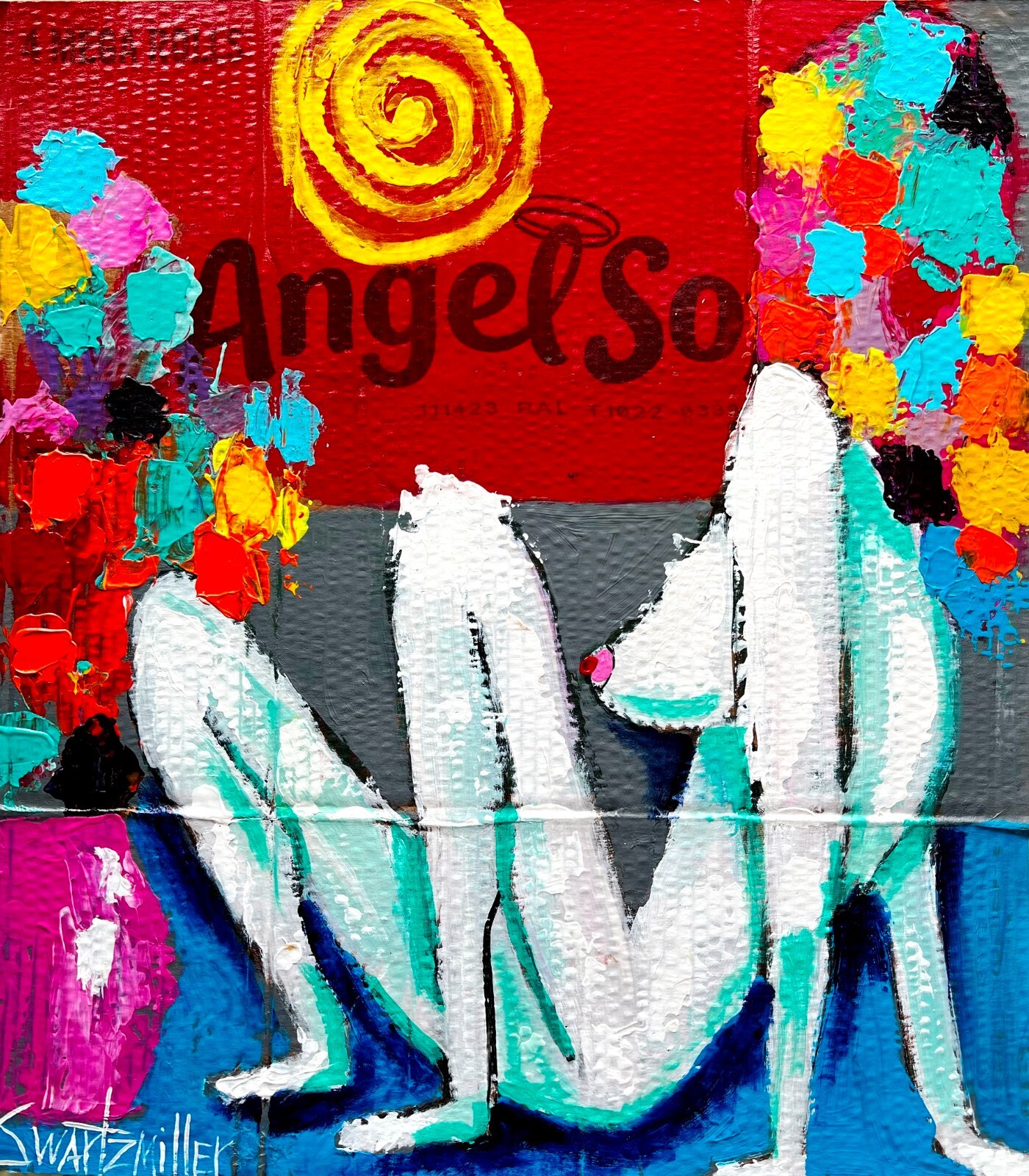 9 COLORFUL new 2024 upcycled PAINTINGS original SWARTZMILLER DNA ART floral LADY