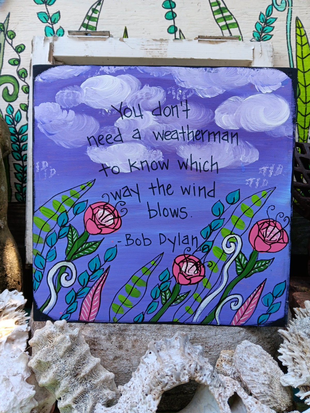 Bob Dylan Lyric Folk Painting 10″ wood, Subterranean Homesick Blues Song Sign
