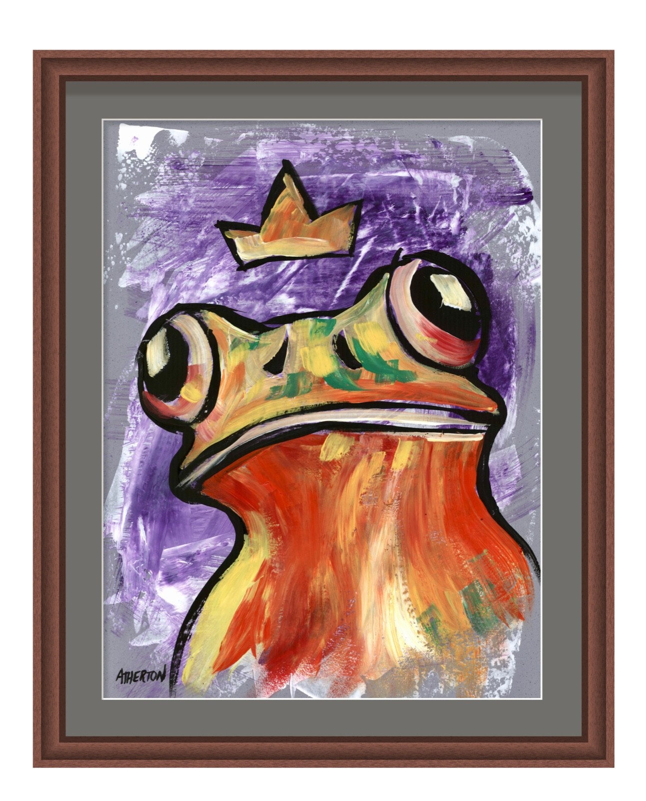 Atherton 9×12 Original Abstract portrait prince Painting «Happy Frog 5» signed