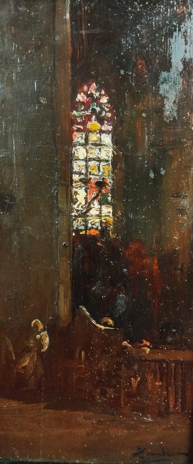 INTERIOR OF GOTHIC CATHEDRAL. OIL ON CANVAS. SIGNED TAMBURINI. SPAIN (?). XIX