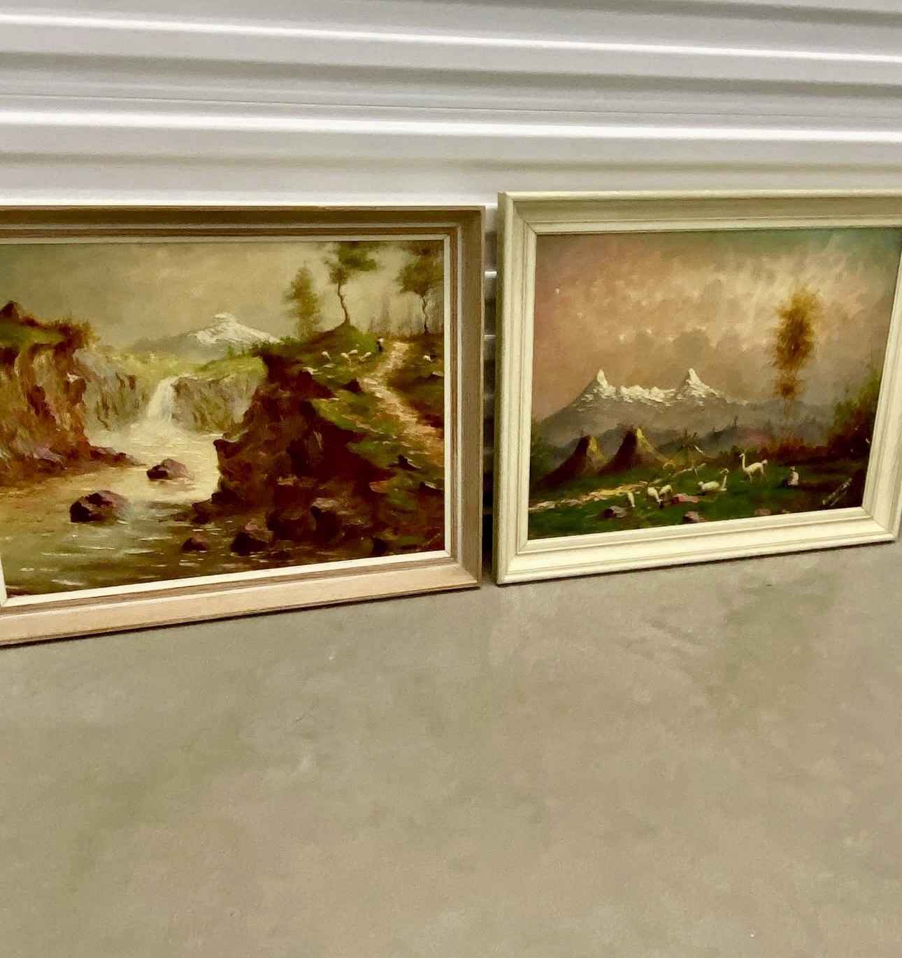 Ecuador Hector Moncayo Framed Oil Canvas Landscape Paintings Set Vintage