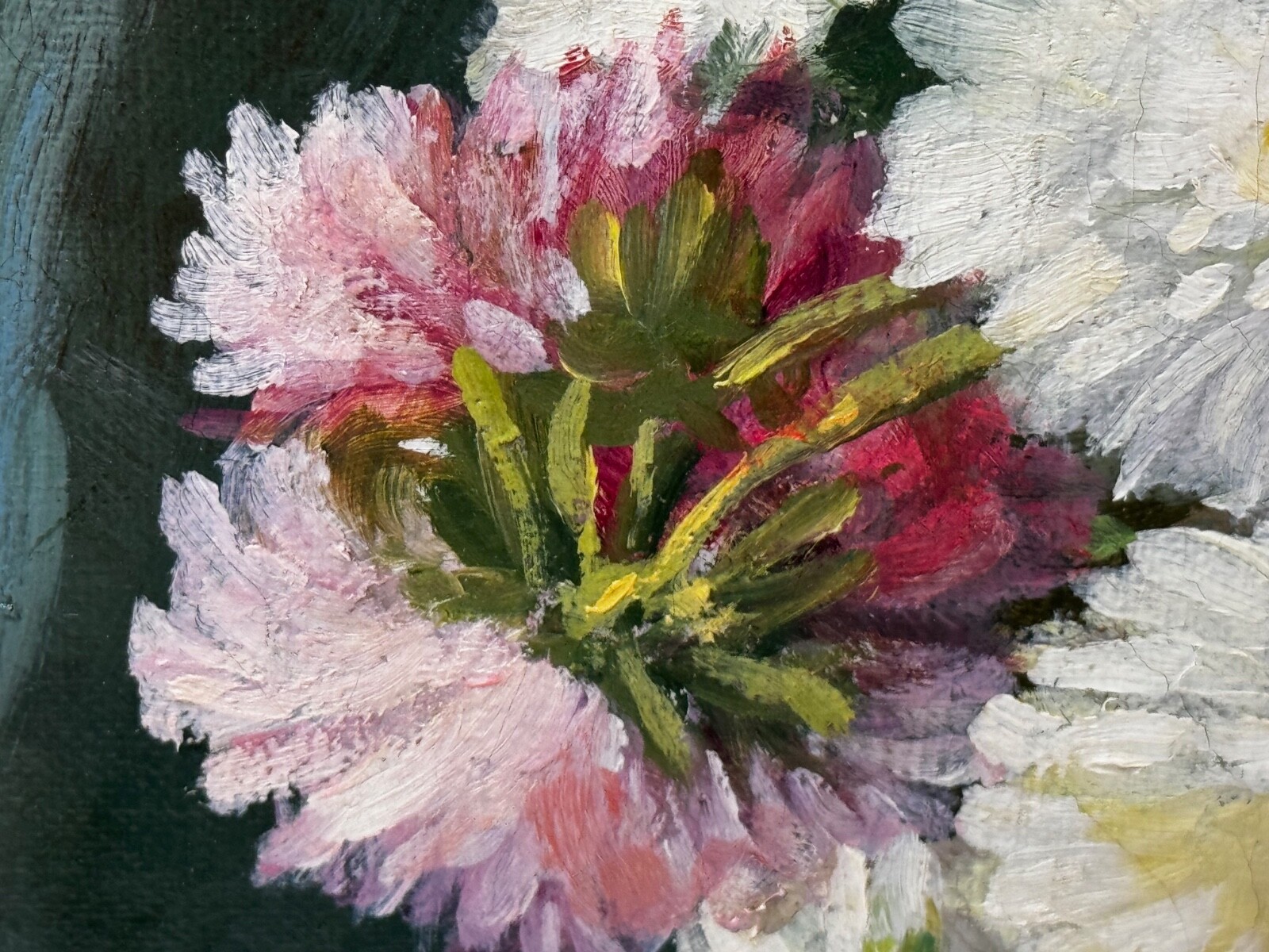 Victorian Still Life Oil Painting Flowers Chrysanthemums In Vase Emily Selinger