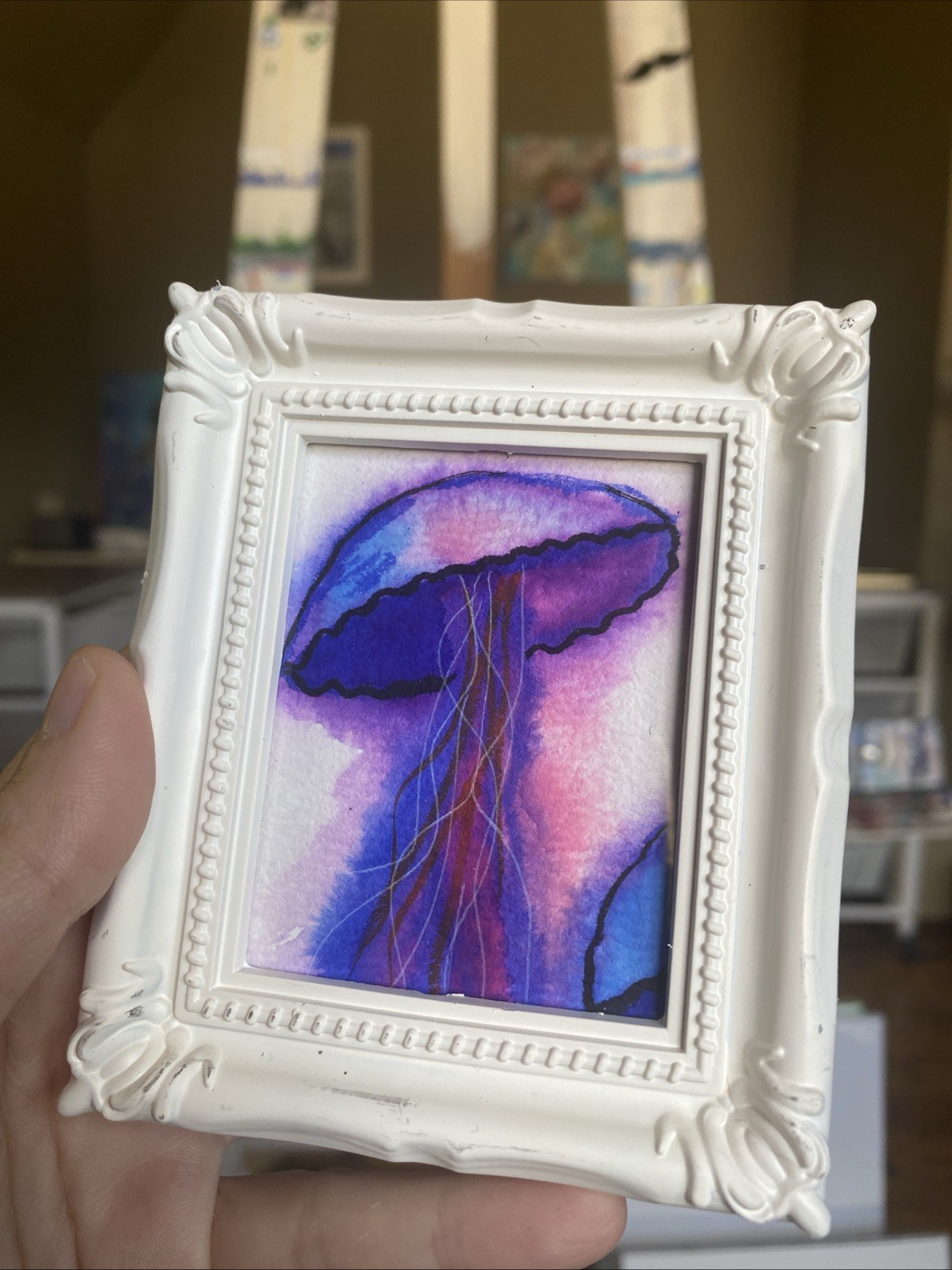 Jellyfish ,watercolor ,Original Painting On Paper,framed,miniature,small,mini
