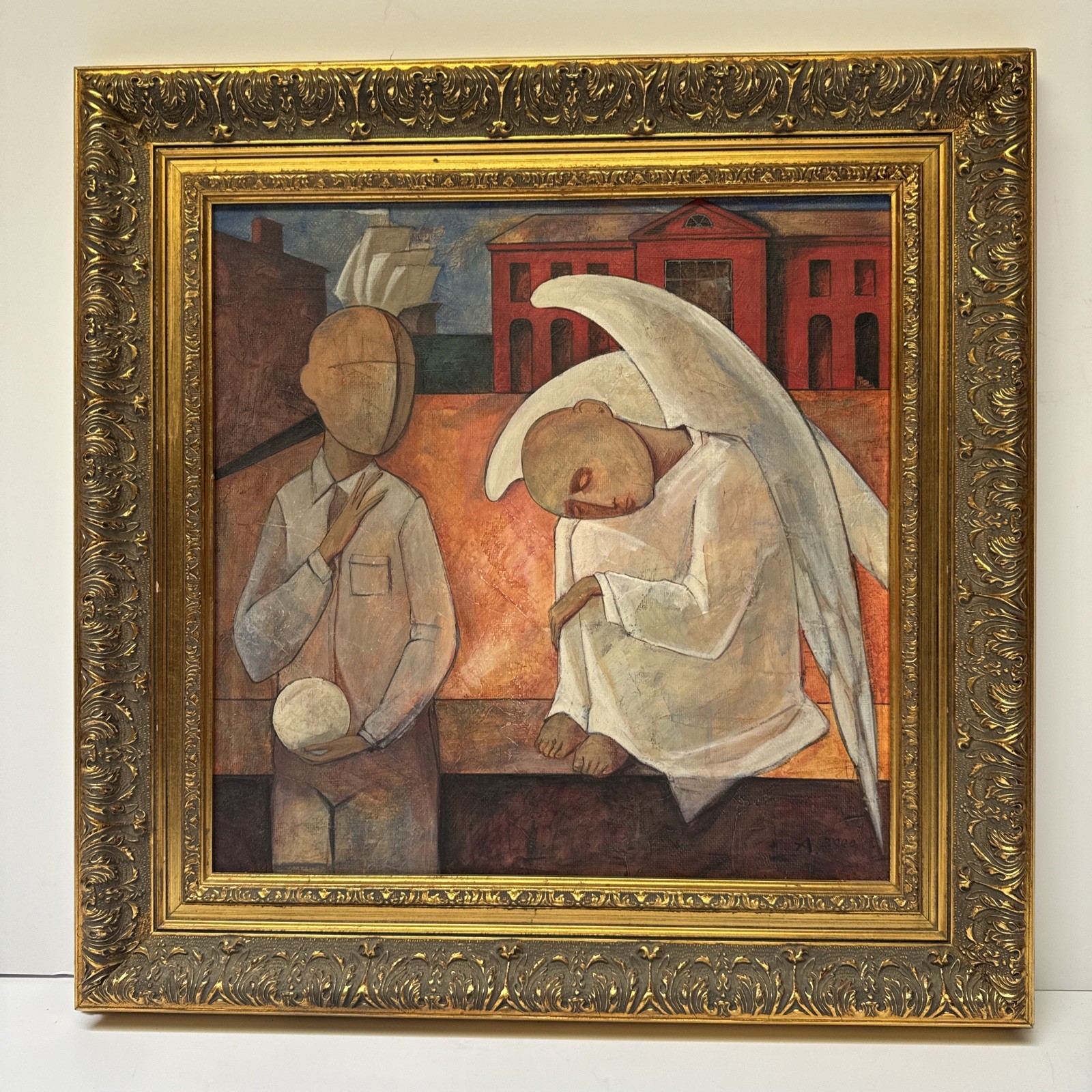 RUSSIAN SURREALIST PAINTING ILYA ARTAMONOV LISTED ANGEL DREAM URBAN SIGNED OIL