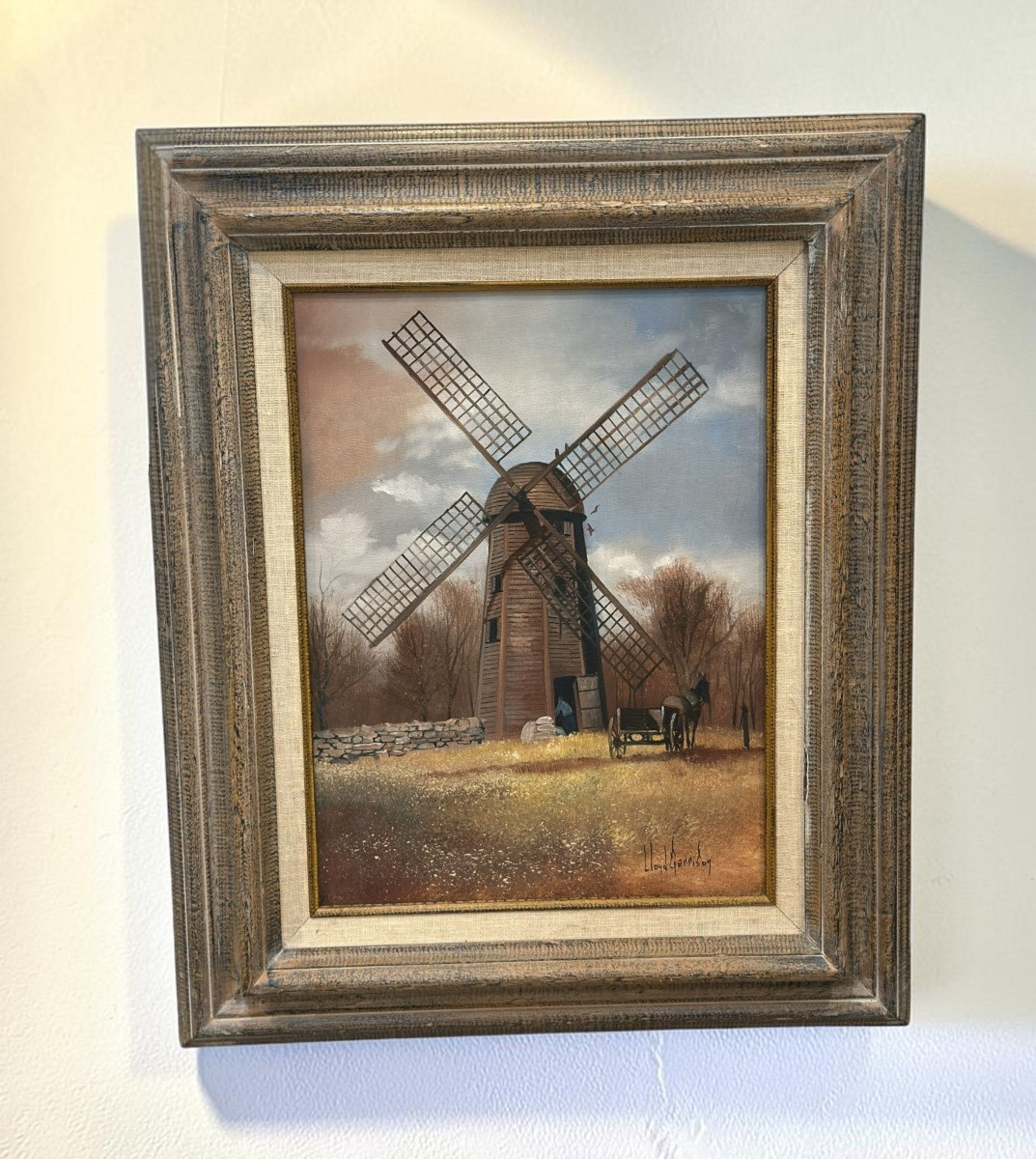 Lloyd Garrison Original Oil Painting Signed Windmill Landscape Framed Vintage