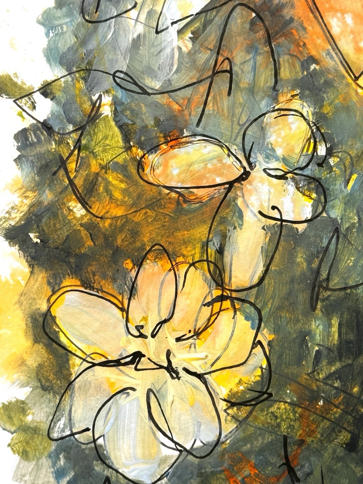 Original Abstract Expressionism 9X12 Floral Paper Colorful Handmade Signed 11