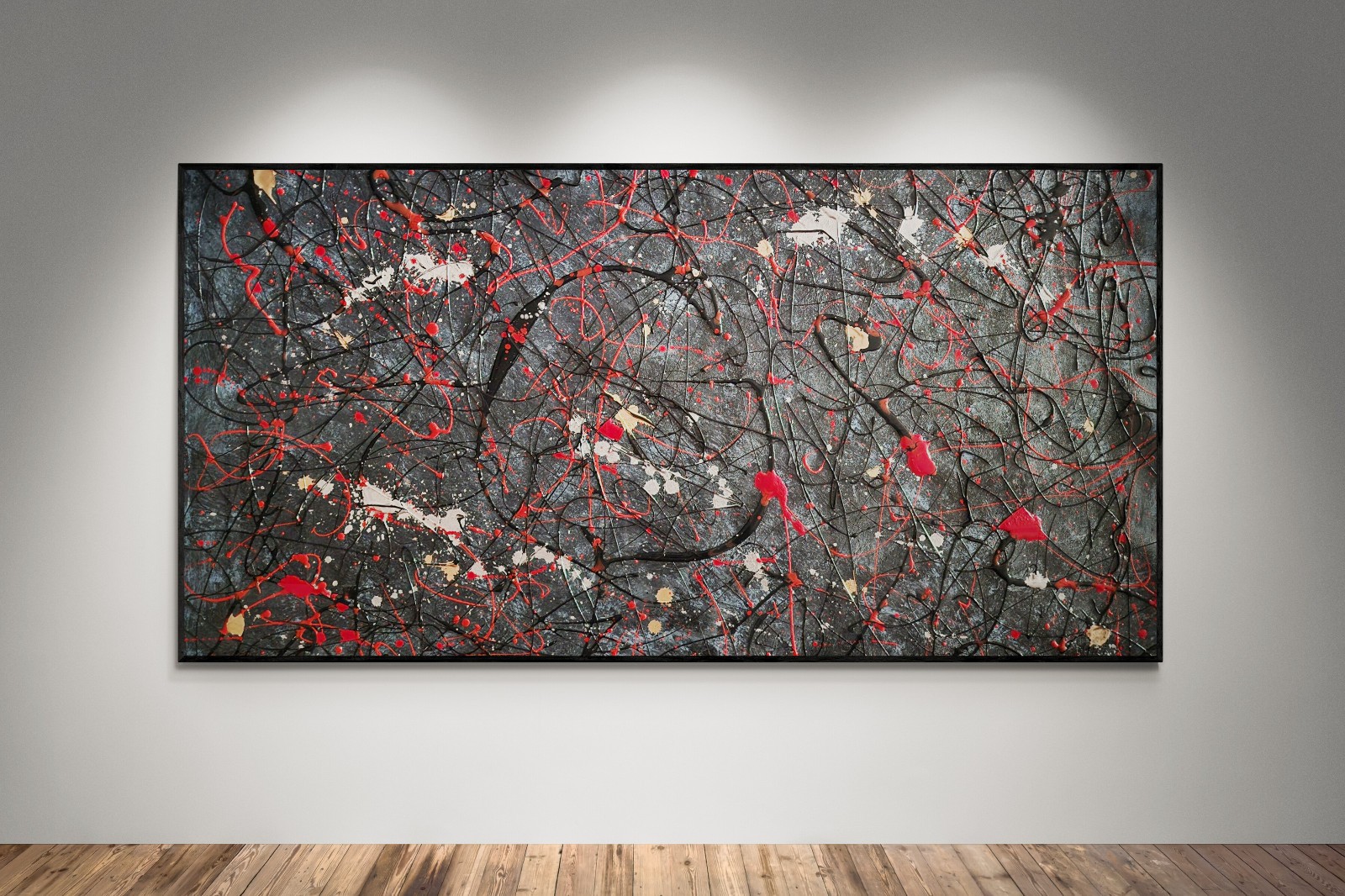 XXL Jackson Pollock Style Abstract Painting – John Wick Inspired Dark – 78×39 in