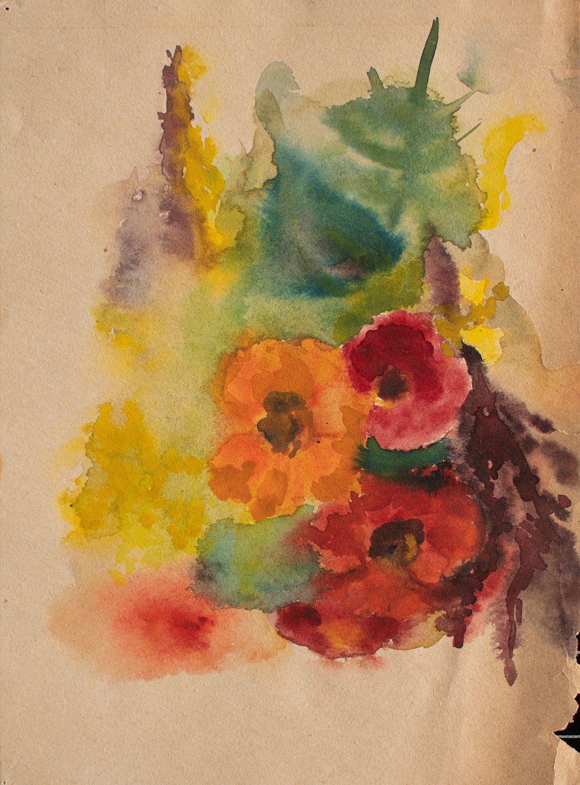 Gerhard Schulte-Dahling Study Flowers Expressionism Watercolor Paper