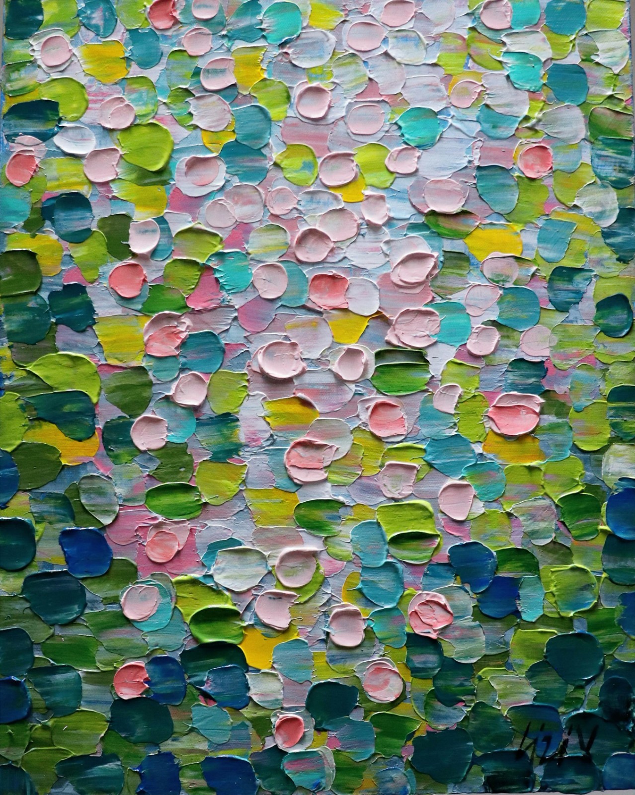 Abstract Summer Landscape Coastal Wall Art Pink Green Yellow Blue Painting
