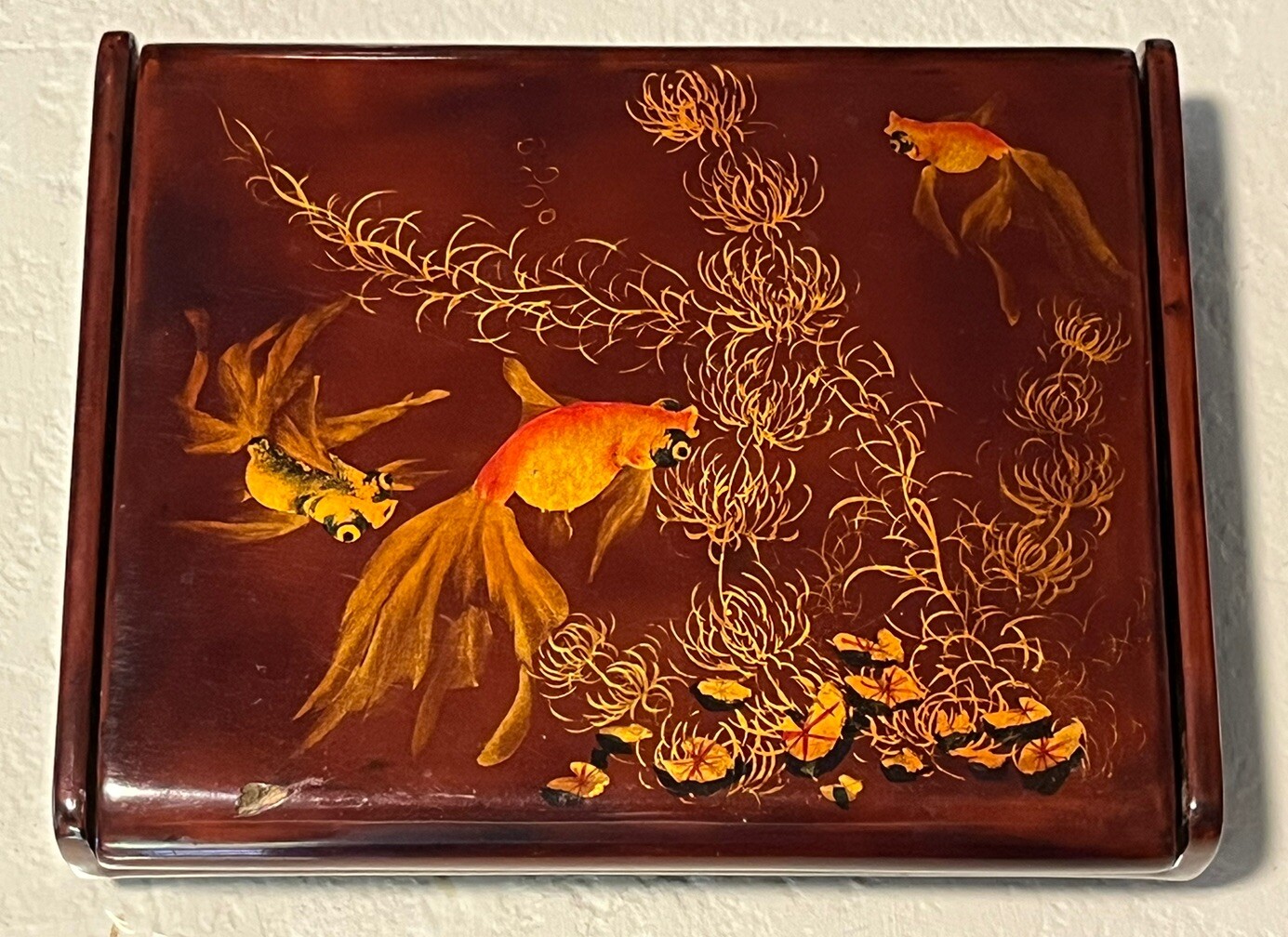 Thanh Le Lacquer Box Vietnam Thudaumot 8 1/2” by 6 3/4” by 2” Tall Red Lacquer