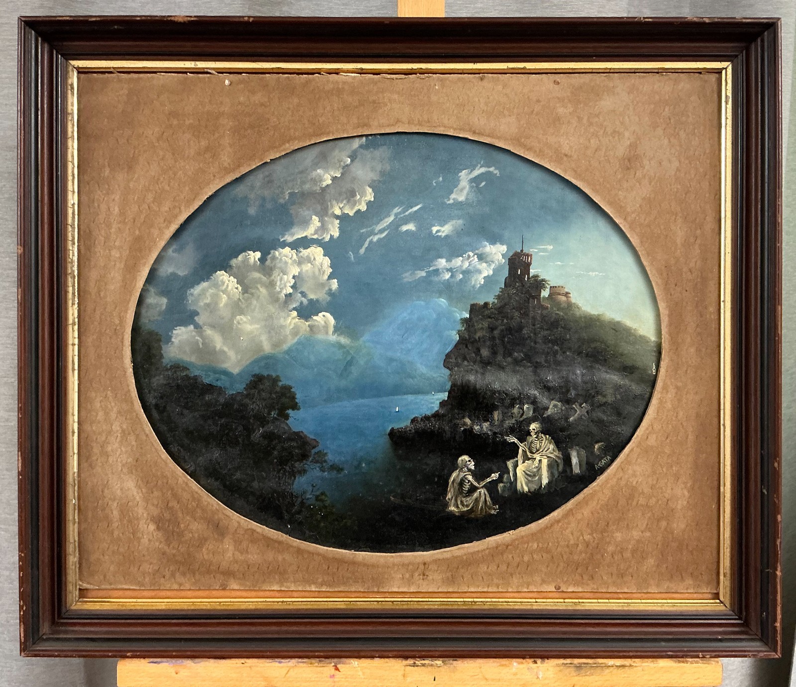 Memento Mori Dialogue at Tombs Antique 19C Oil Reimagined A.GATA [1288AG]