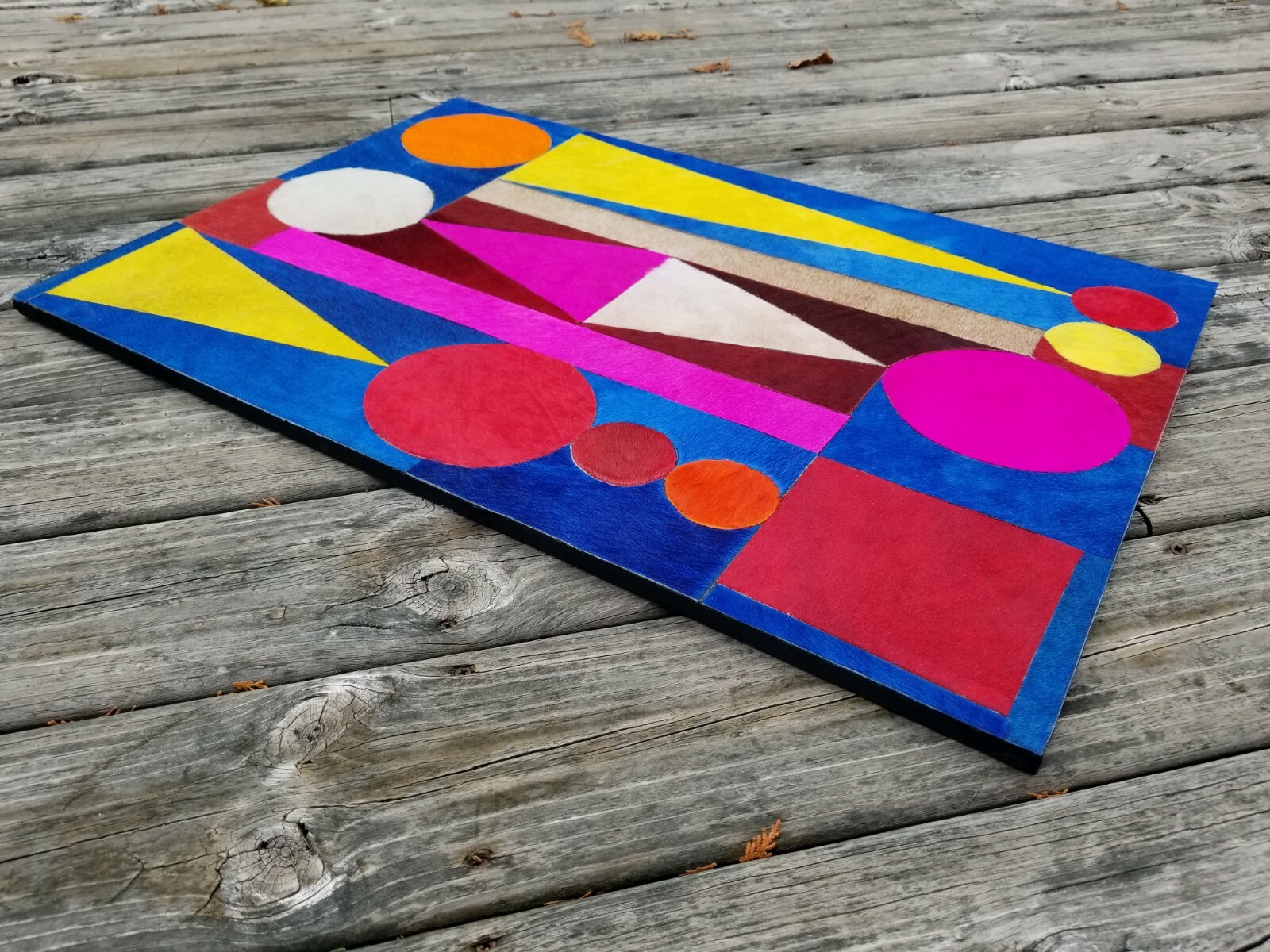 Maximalist Mid-MOD/MCM Abstract Geometric LEATHER MOSAIC Modern Wall Art