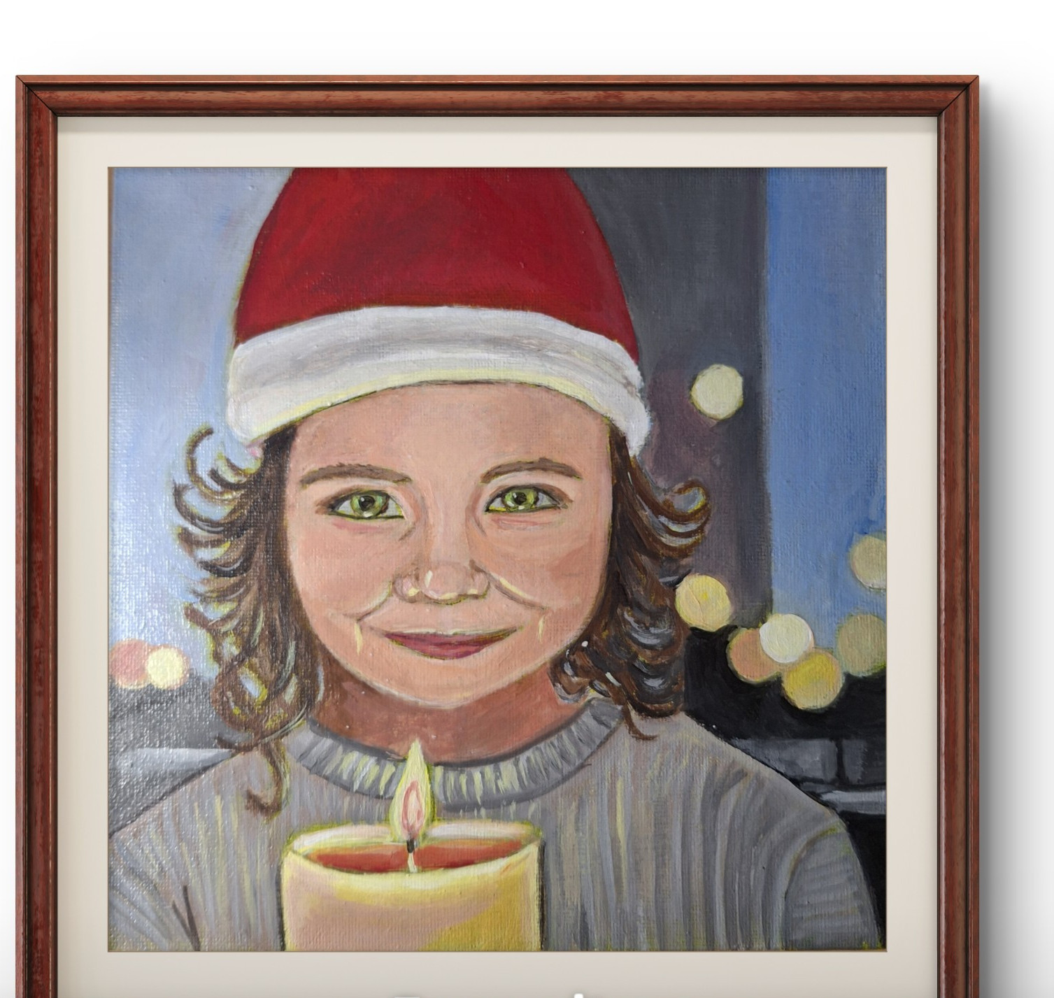 Original Figurative Christmas Candle 8×8 Canvas panel