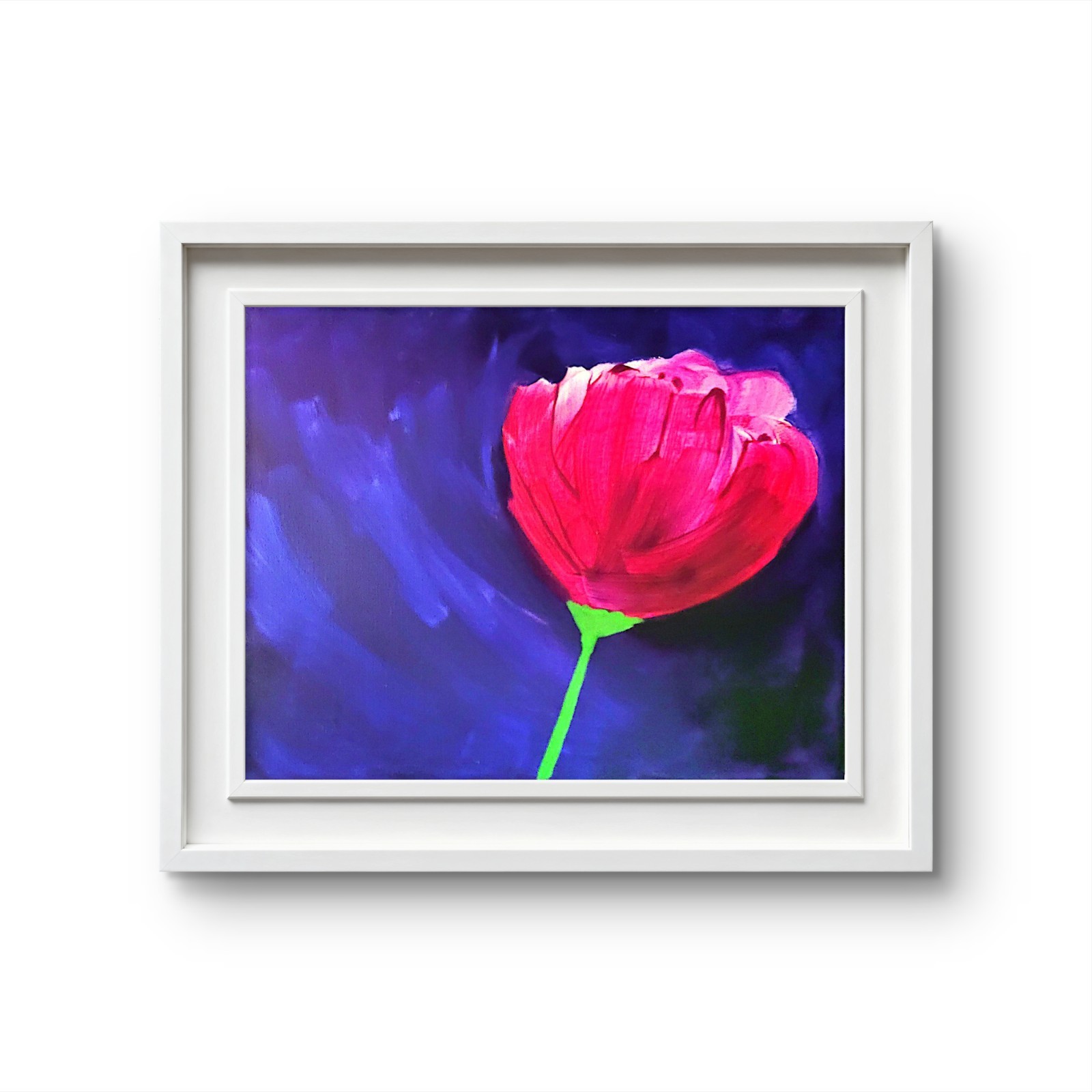 Red Tulip At Dusk Colorful Modern Art Acrylic Painting Canvas.