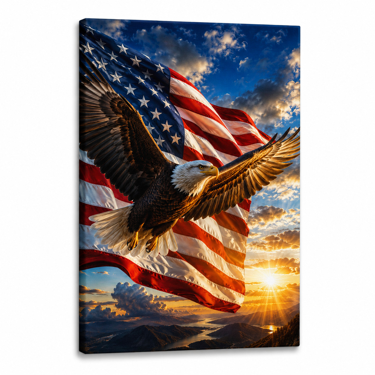 Bald Eagle American Flag Canvas Wall Art Patriotic USA Decor July 4th Gift FRAME