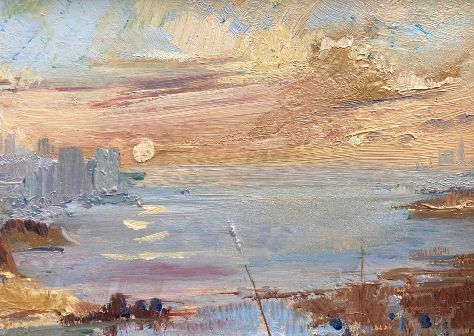 Original Dagmar Glaser Lauermann Small Oil Painting Blick auf Stralsund 1984
